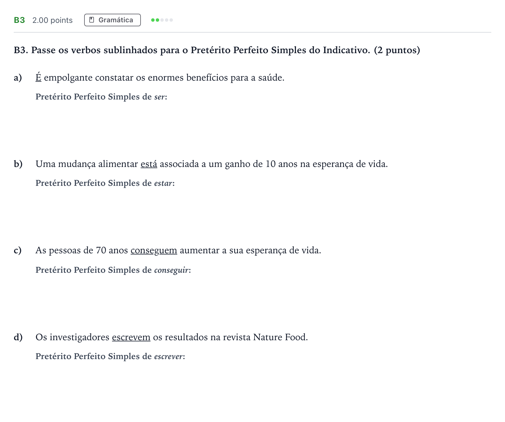 Enunciado: Ejercicio B3 · Portugués PAU Madrid Ordinaria 2024