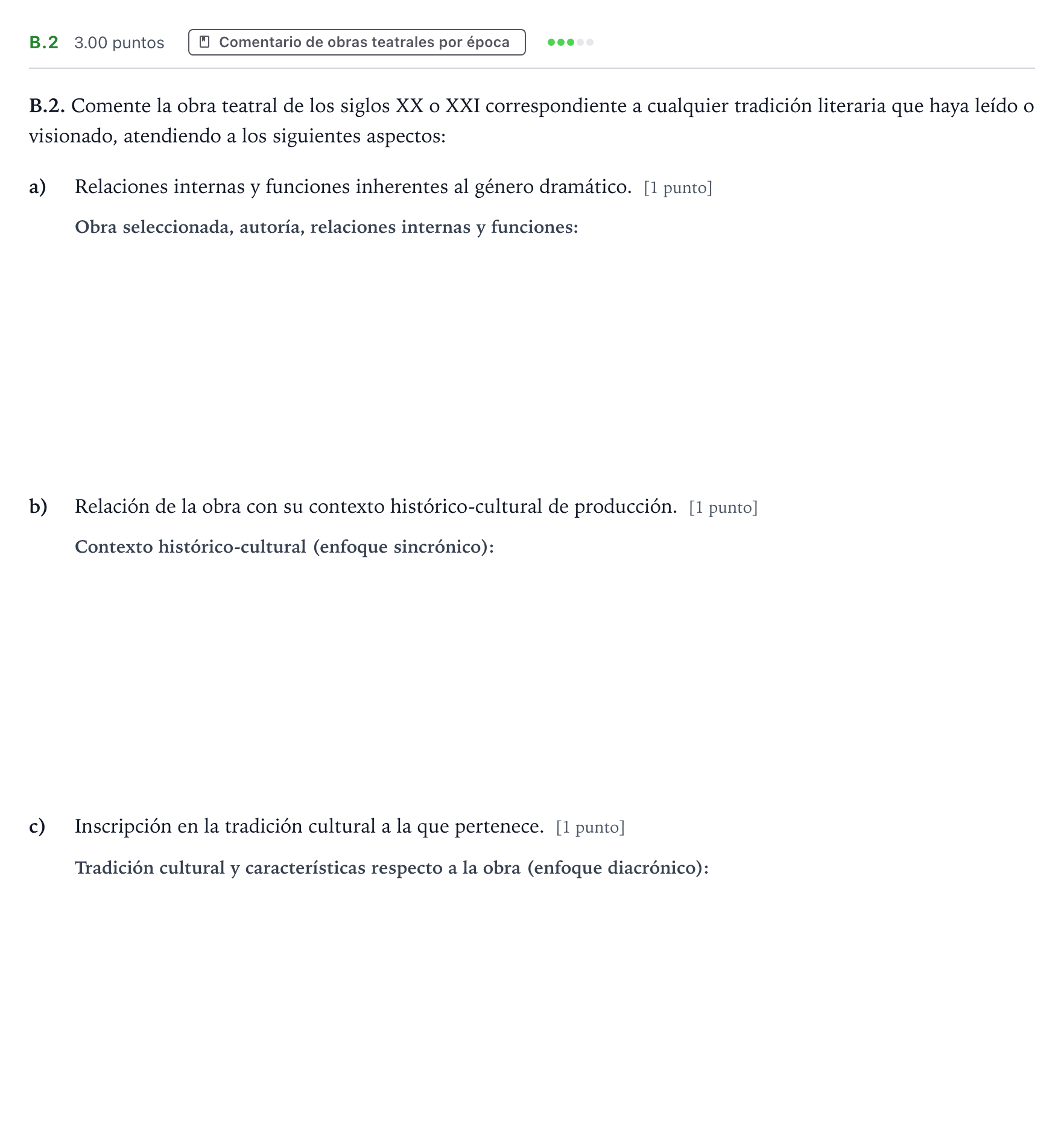 Enunciado: Ejercicio B.2 · Literatura Dramática PAU Madrid Modelo 2024