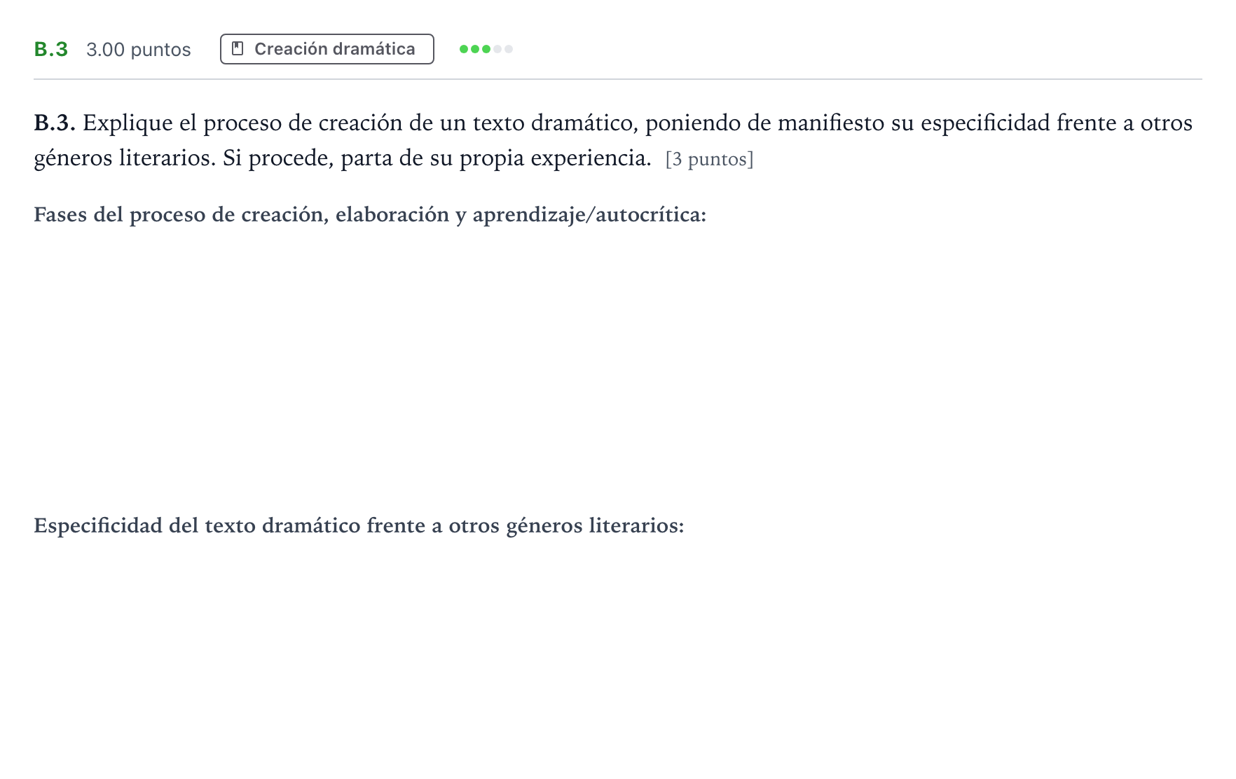 Enunciado: Ejercicio B.3 · Literatura Dramática PAU Madrid Modelo 2024