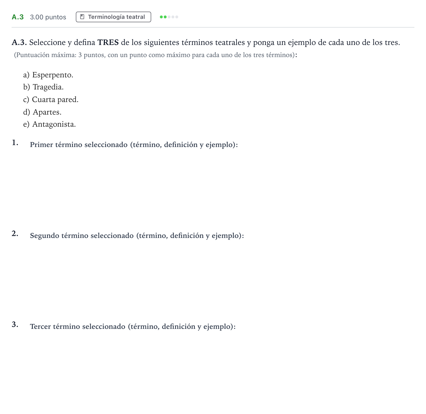 Enunciado: Ejercicio A.3 · Literatura Dramática PAU Madrid Ordinaria 2024