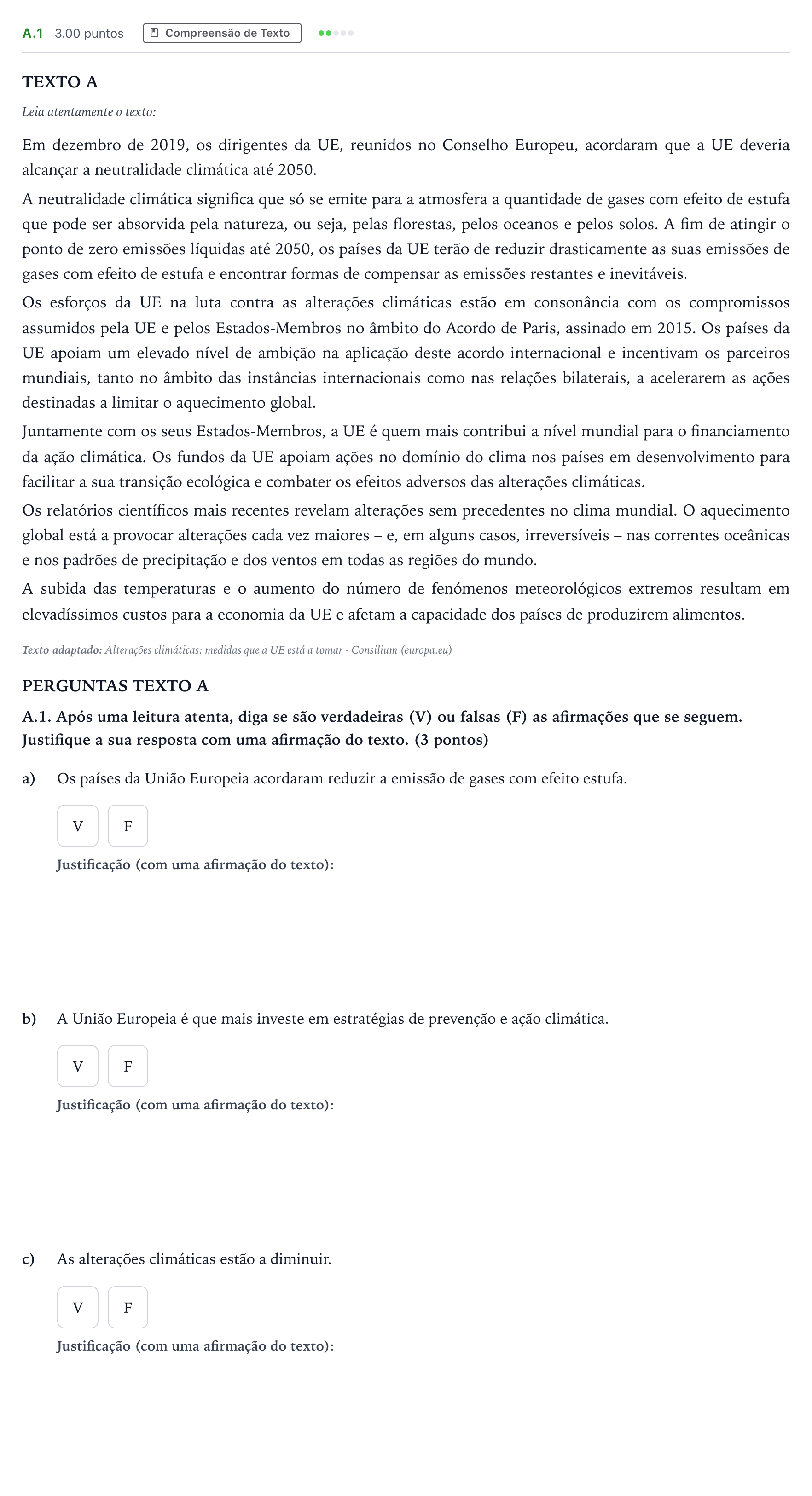Enunciado: Ejercicio A.1 · Portugués PAU Madrid Ordinaria Coincidencias 2024