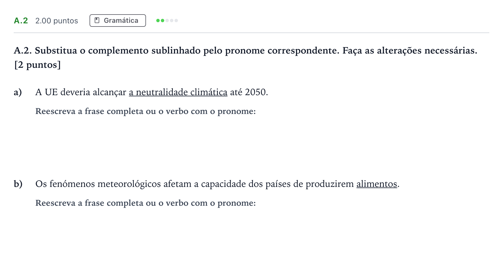 Enunciado: Ejercicio A.2 · Portugués PAU Madrid Ordinaria Coincidencias 2024