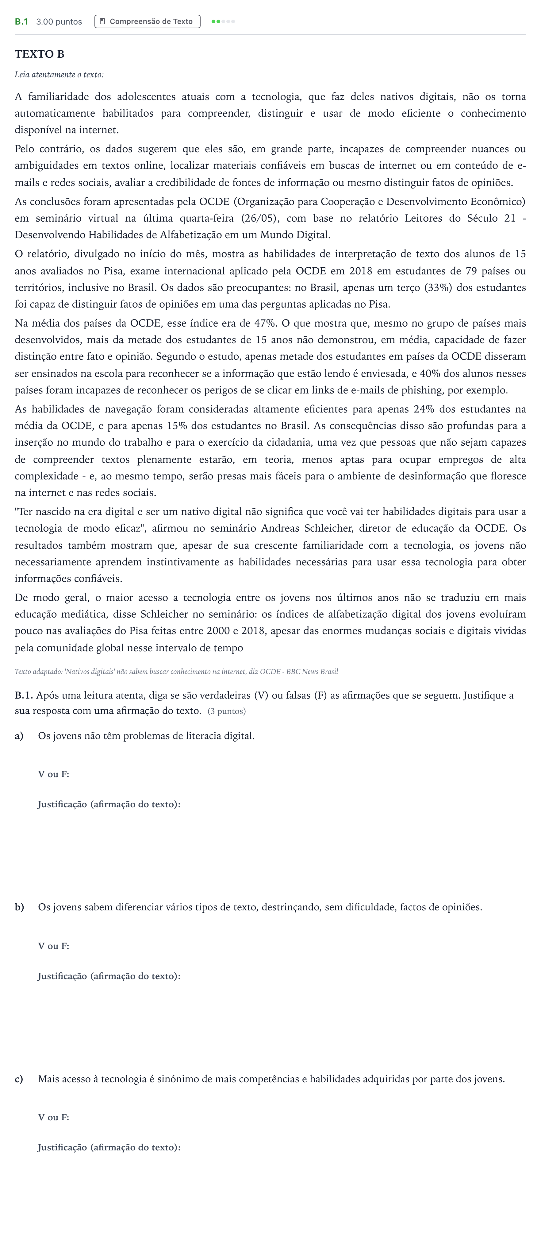 Enunciado: Ejercicio B.1 · Portugués PAU Madrid Ordinaria Coincidencias 2024