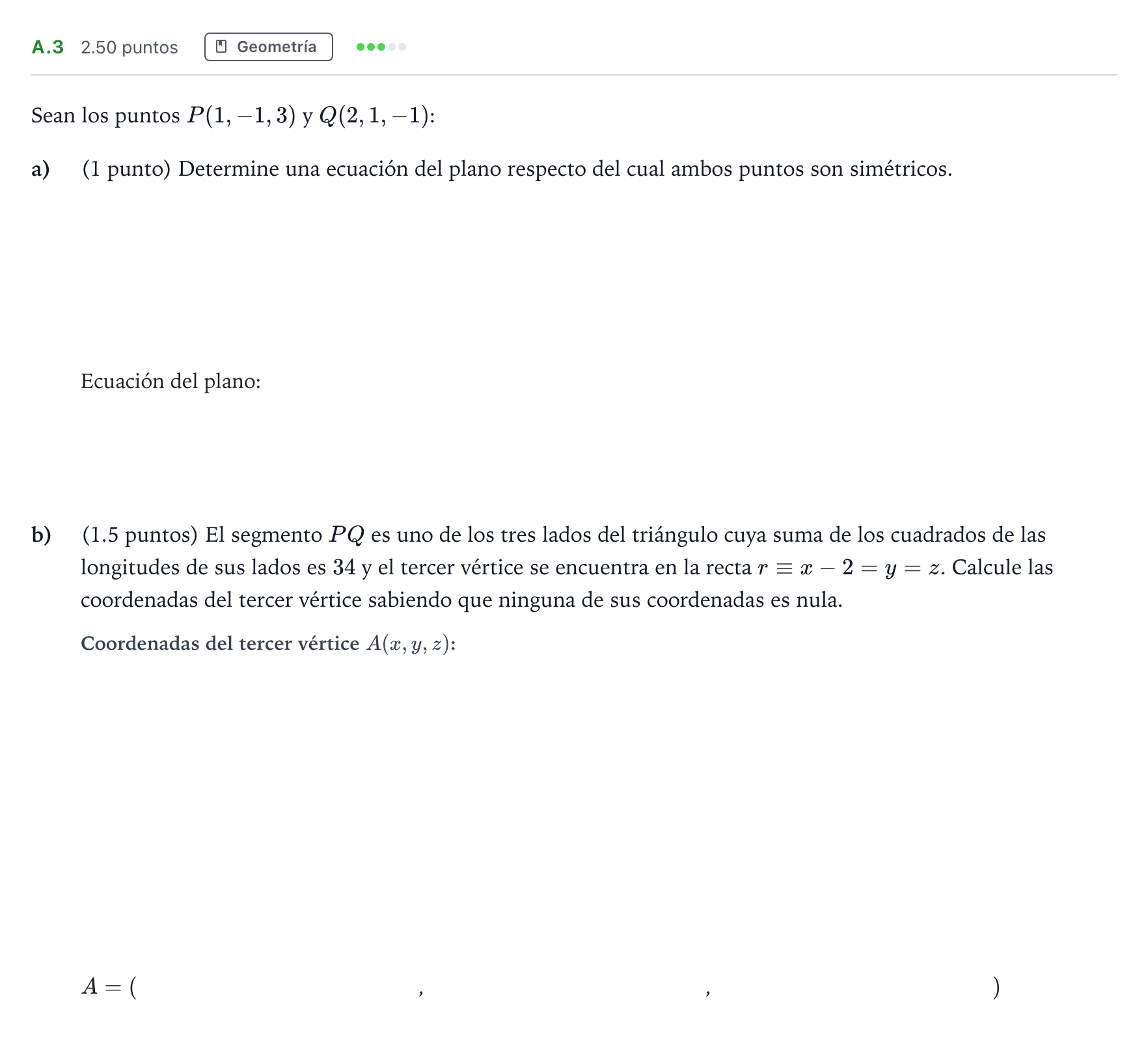 Enunciado: Ejercicio A.3 · Matemáticas II PAU Madrid Extraordinaria 2024