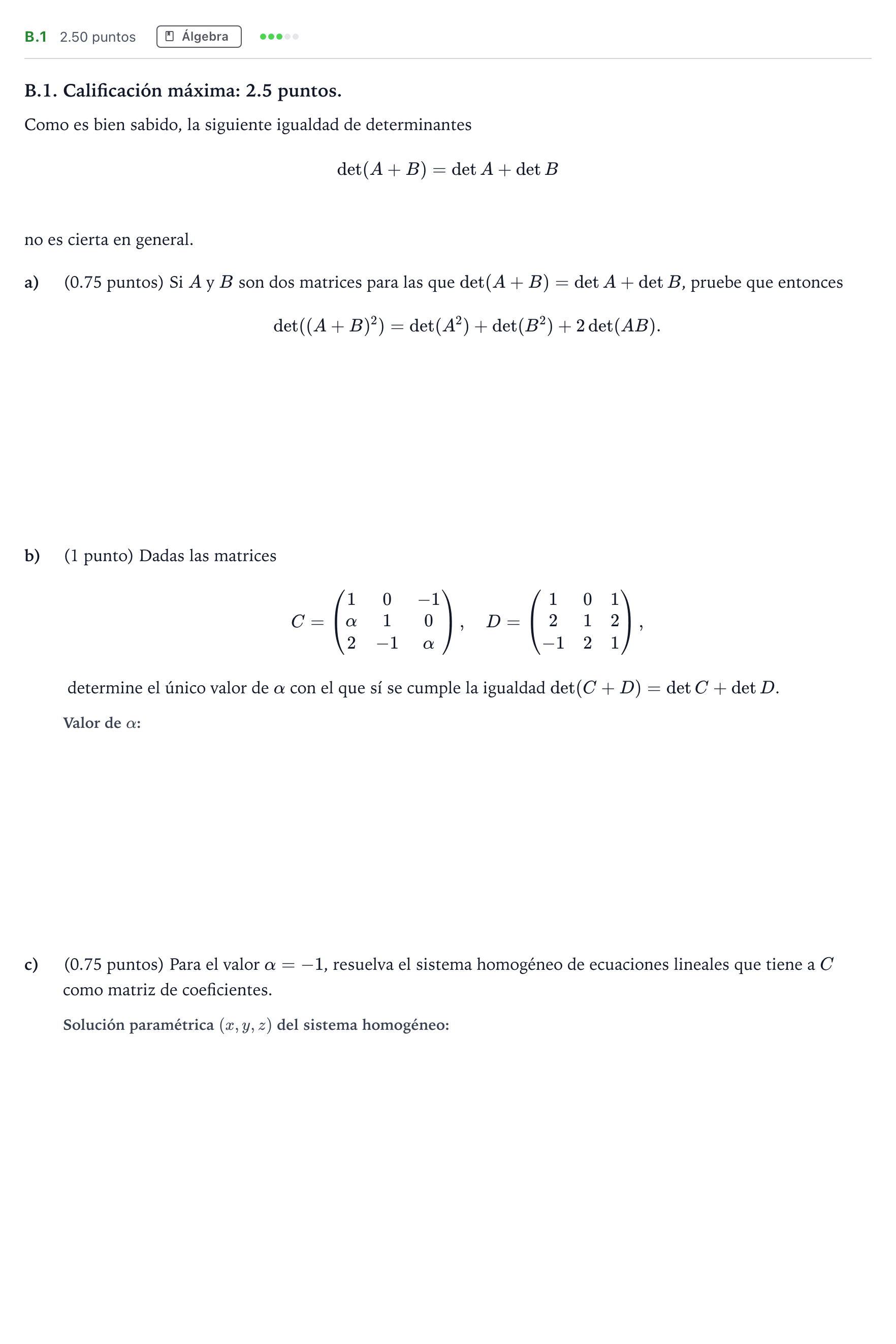 Enunciado: Ejercicio B.1 · Matemáticas II PAU Madrid Extraordinaria 2024