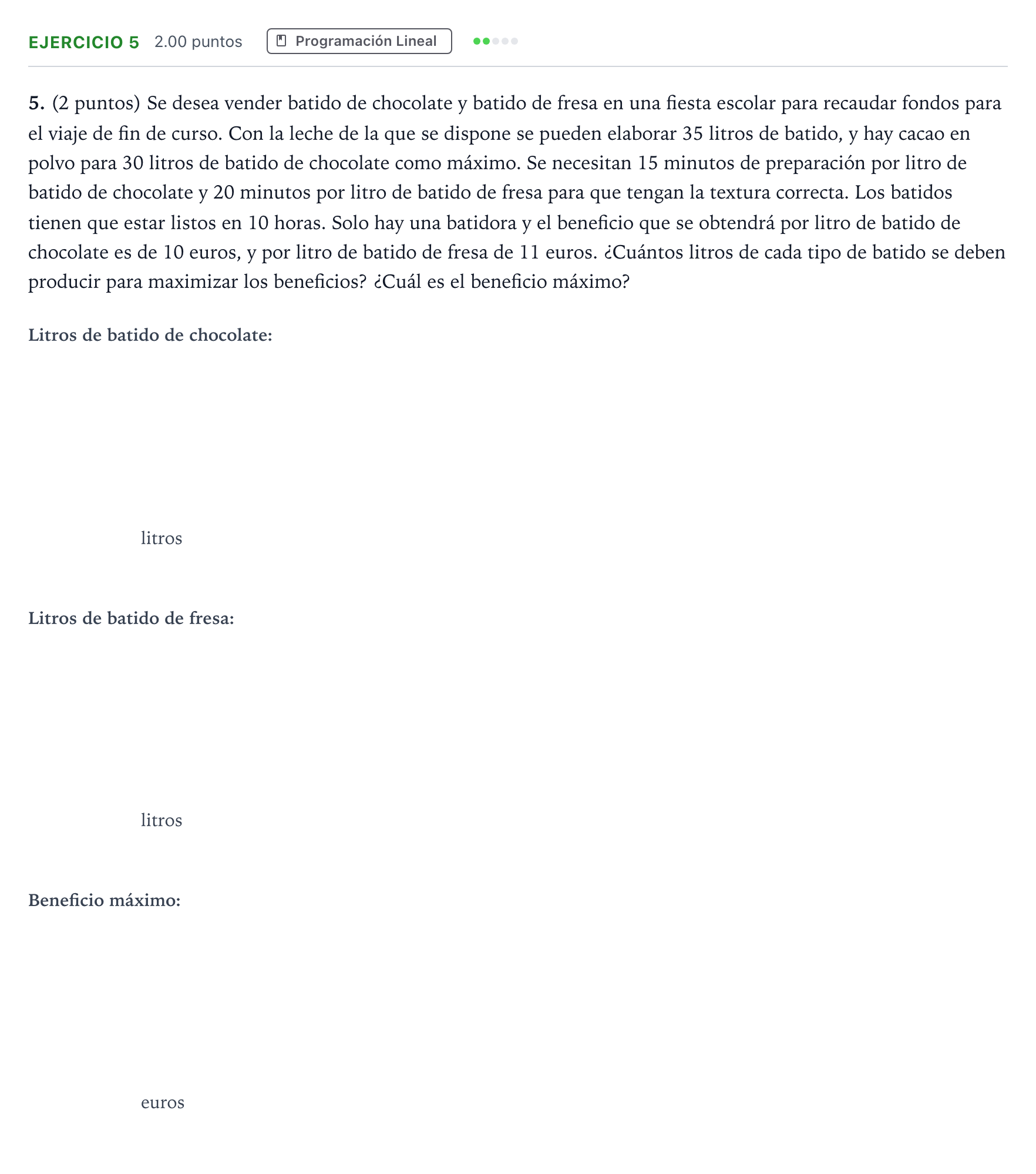 Enunciado: Problema 5 · Matemáticas aplicadas a las Ciencias Sociales II PAU Madrid Modelo 2024