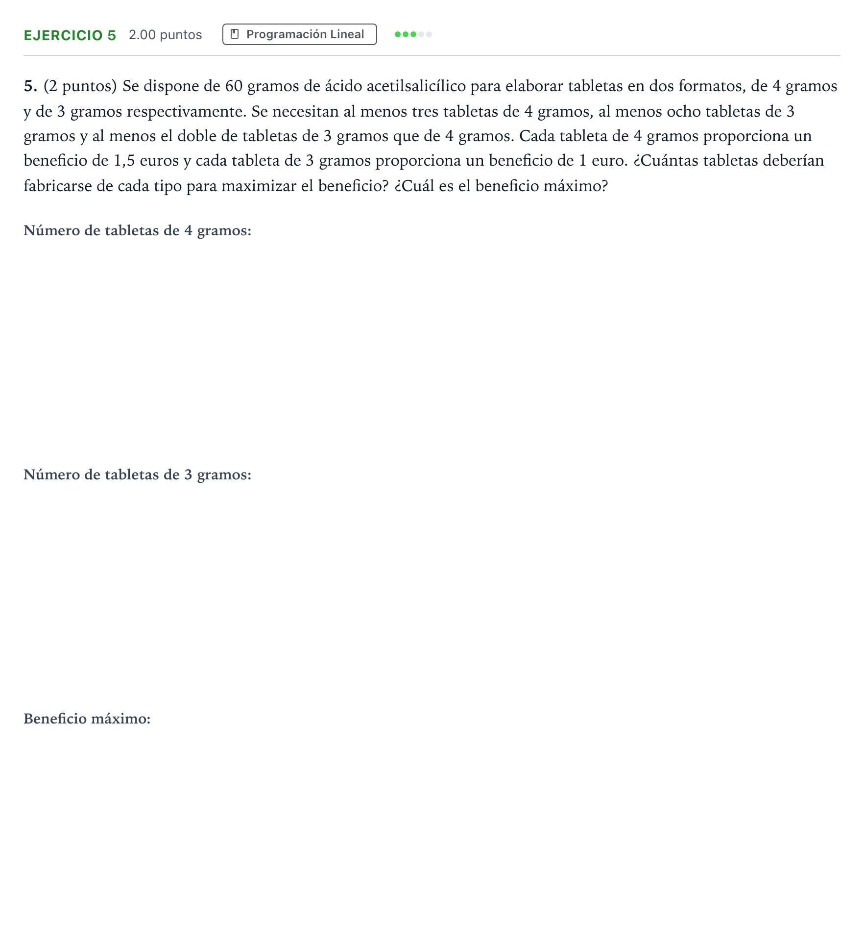 Enunciado: Problema 5 · Matemáticas aplicadas a las Ciencias Sociales II PAU Madrid Ordinaria 2024