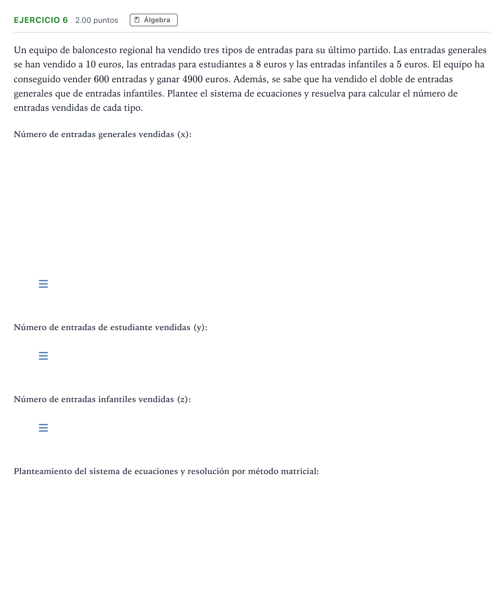 Enunciado: Problema 6 · Matemáticas aplicadas a las Ciencias Sociales II PAU Madrid Ordinaria 2024