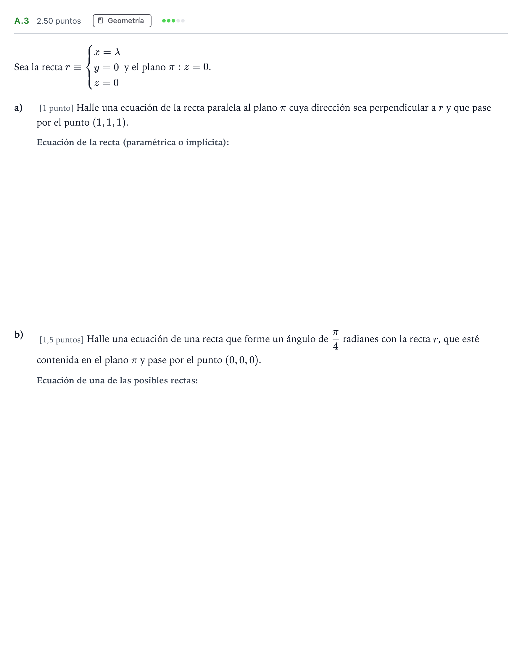 Enunciado: Ejercicio A.3 · Matemáticas II PAU Madrid Modelo 2024