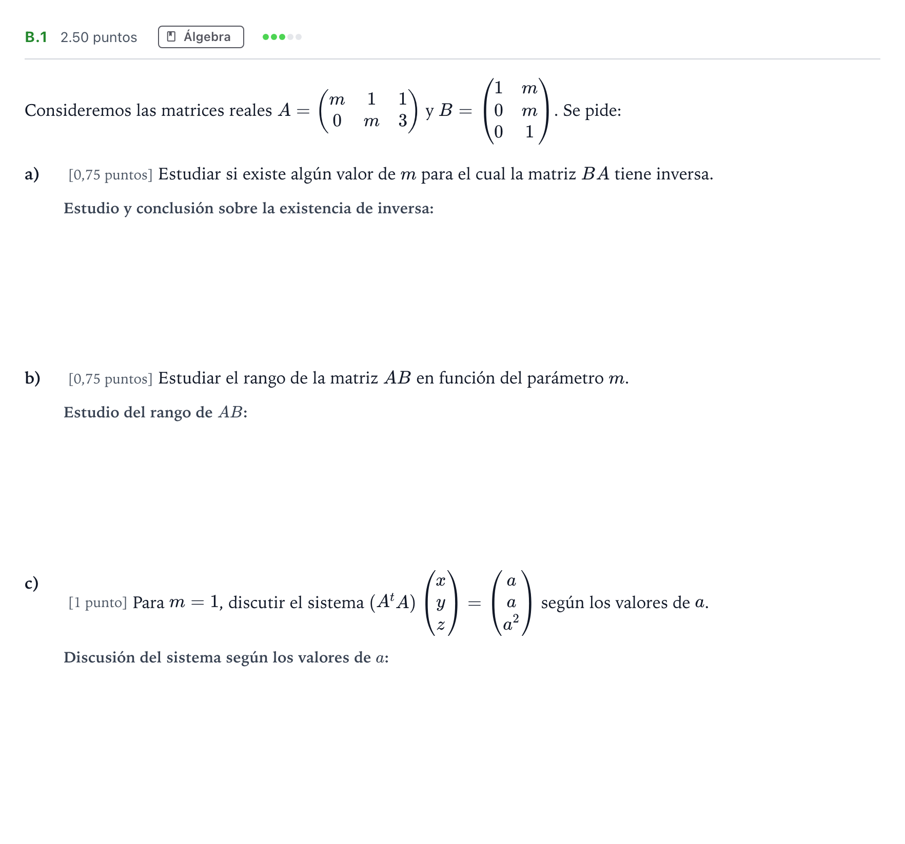 Enunciado: Ejercicio B.1 · Matemáticas II PAU Madrid Modelo 2024