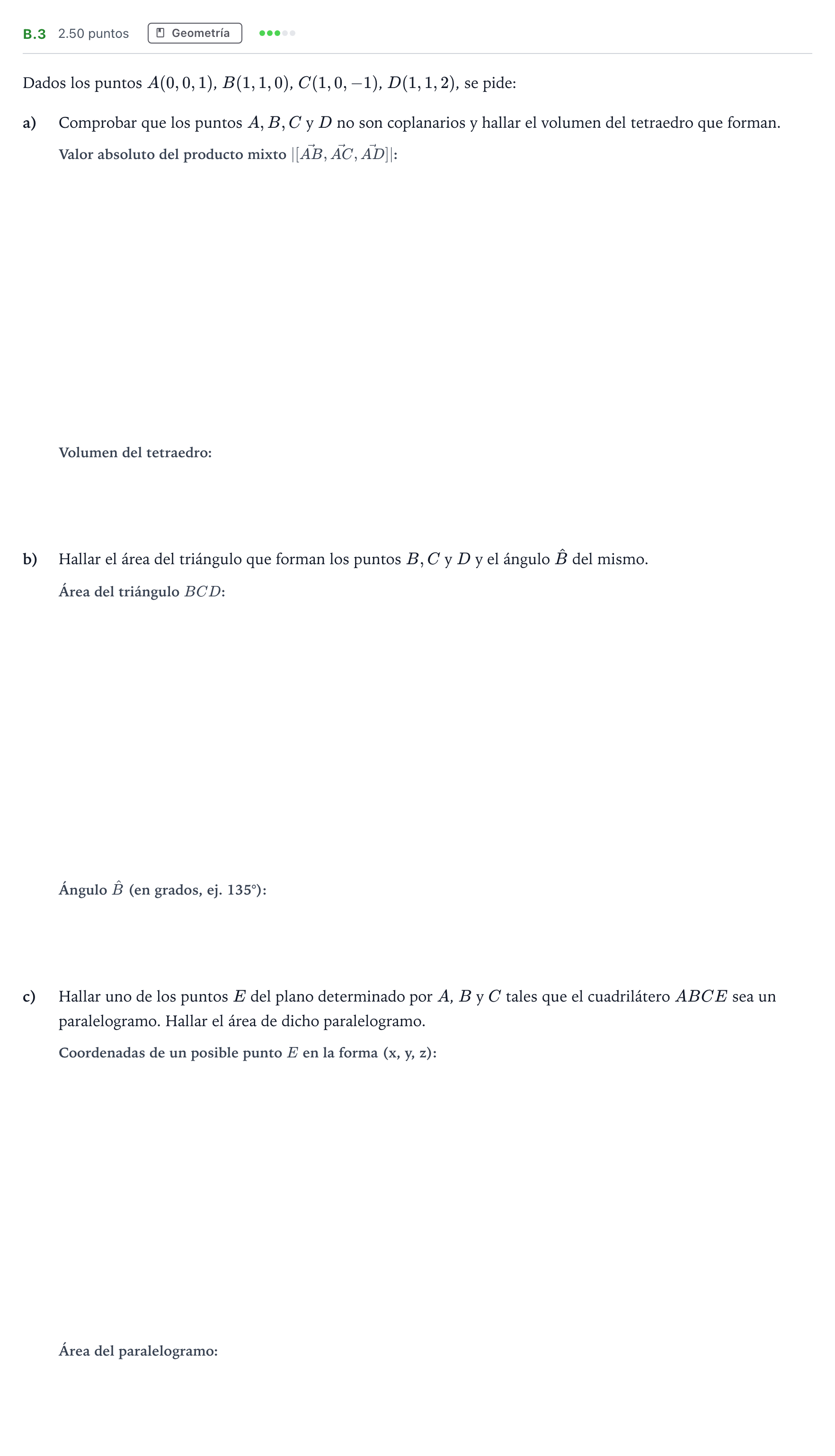 Enunciado: Ejercicio B.3 · Matemáticas II PAU Madrid Modelo 2024