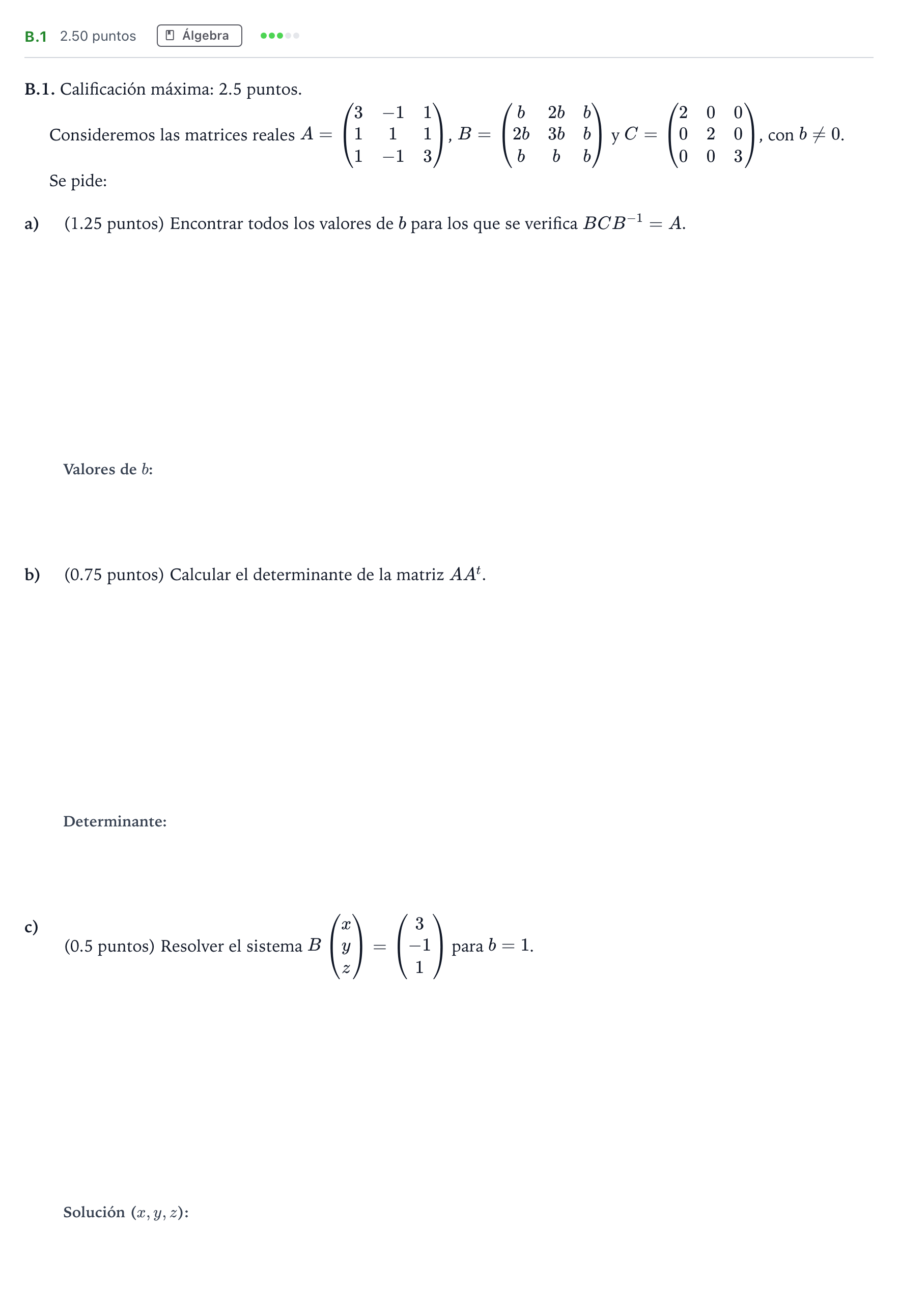 Enunciado: Ejercicio B.1 · Matemáticas II PAU Madrid Ordinaria 2024