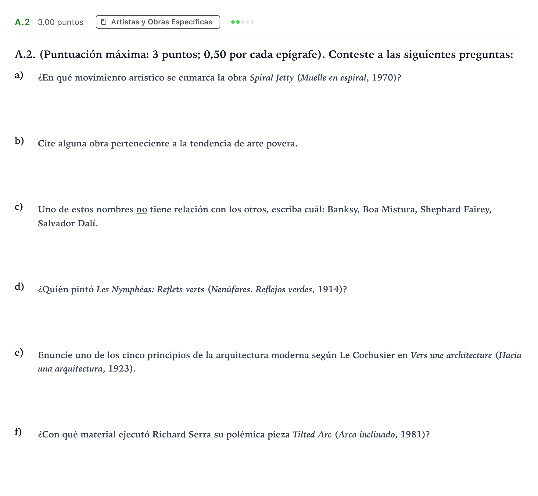 Enunciado: Ejercicio A.2 · Movimientos Culturales y Artísticos PAU Madrid Modelo 2024