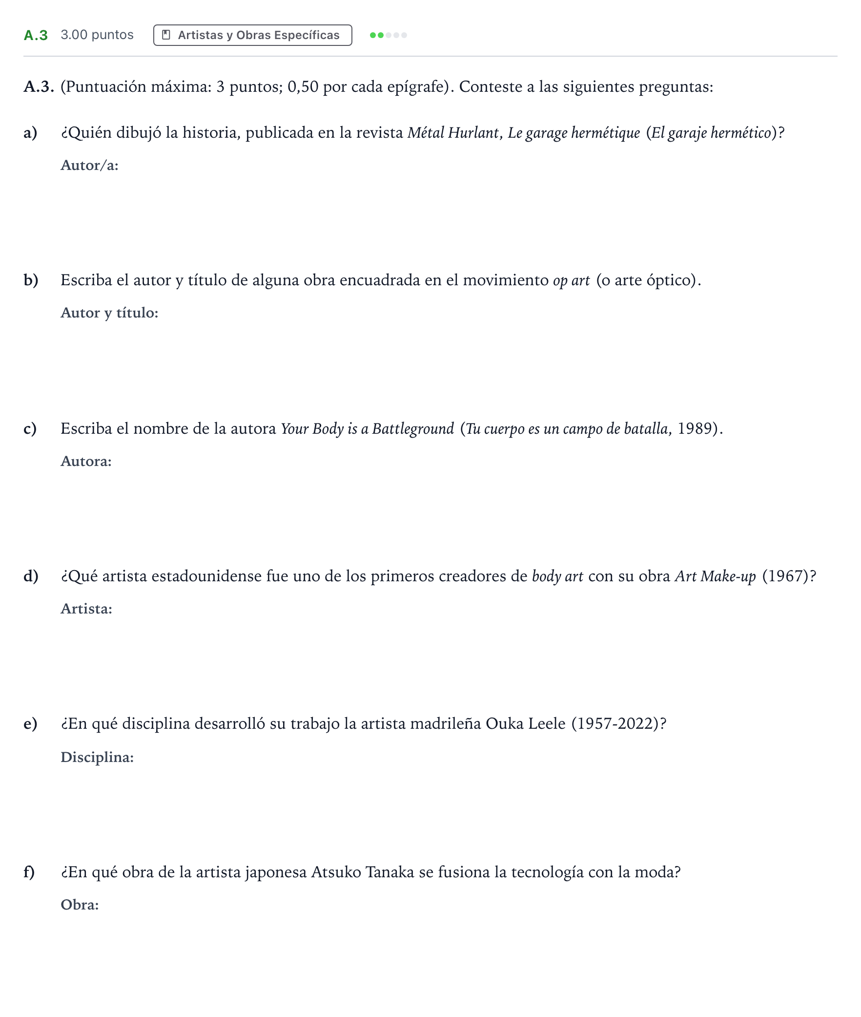 Enunciado: Ejercicio A.3 · Movimientos Culturales y Artísticos PAU Madrid Modelo 2024