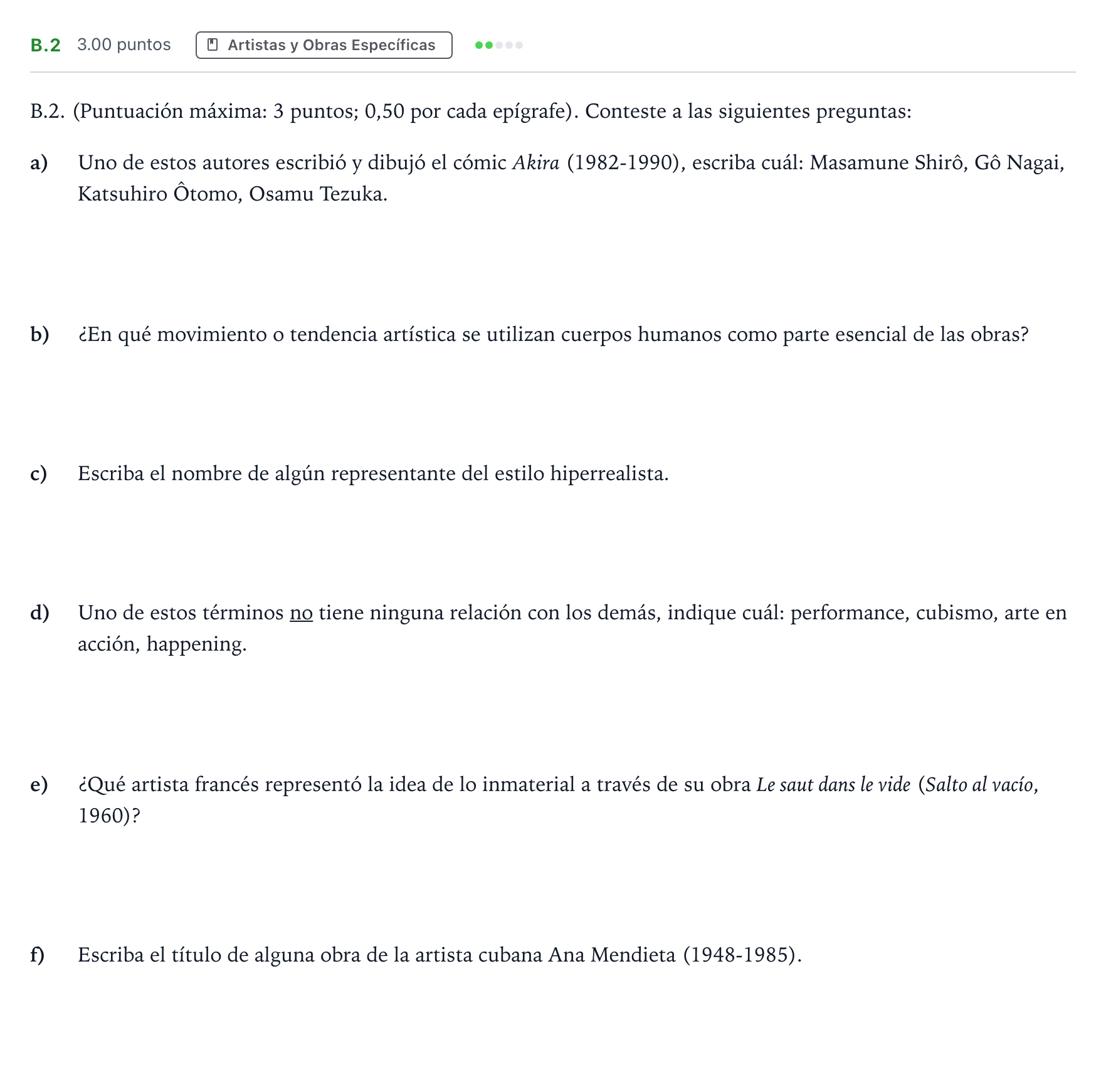 Enunciado: Ejercicio B.2 · Movimientos Culturales y Artísticos PAU Madrid Modelo 2024