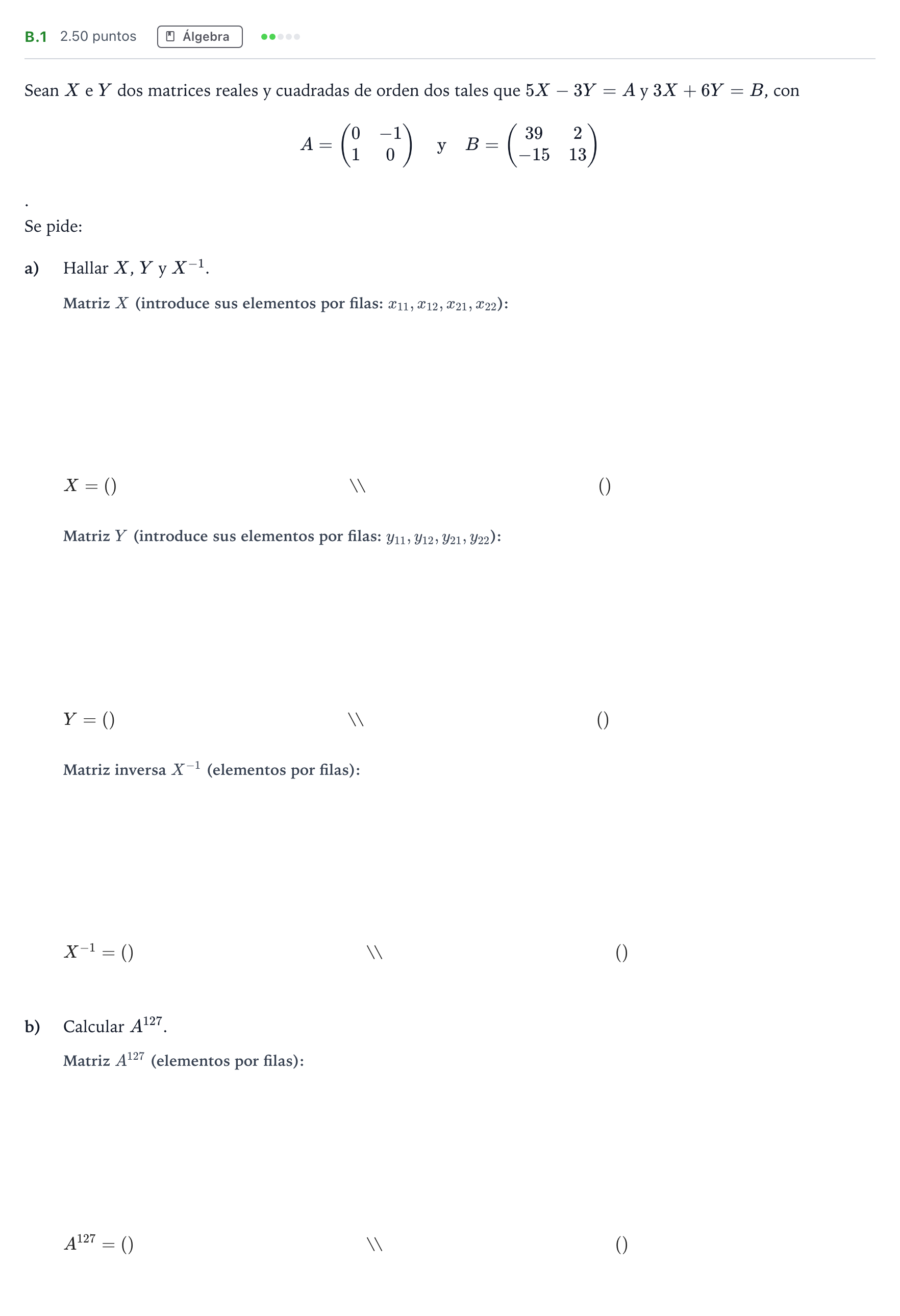 Enunciado: Ejercicio B.1 · Matemáticas II PAU Madrid Ordinaria Coincidencias 2024