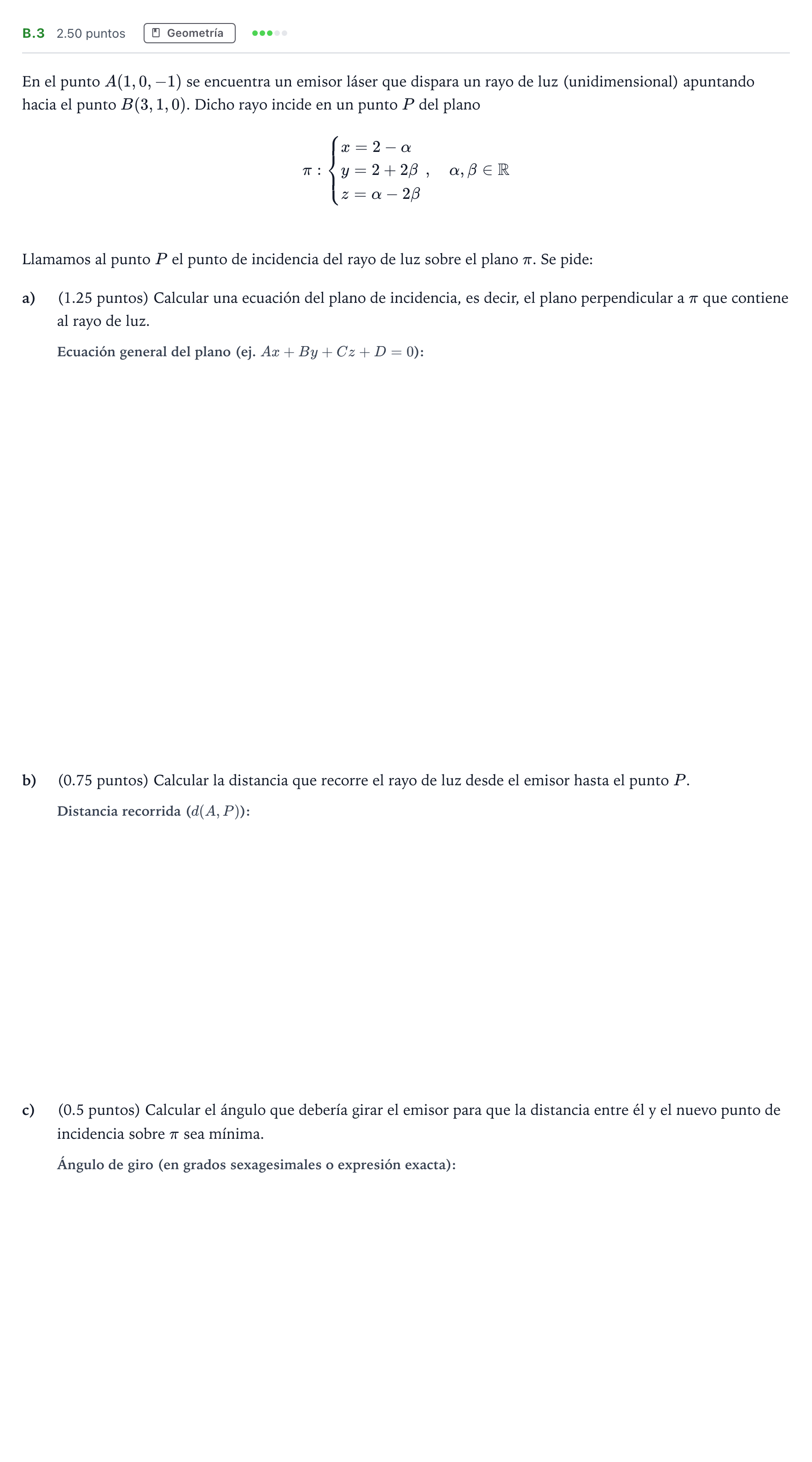 Enunciado: Ejercicio B.3 · Matemáticas II PAU Madrid Ordinaria Coincidencias 2024