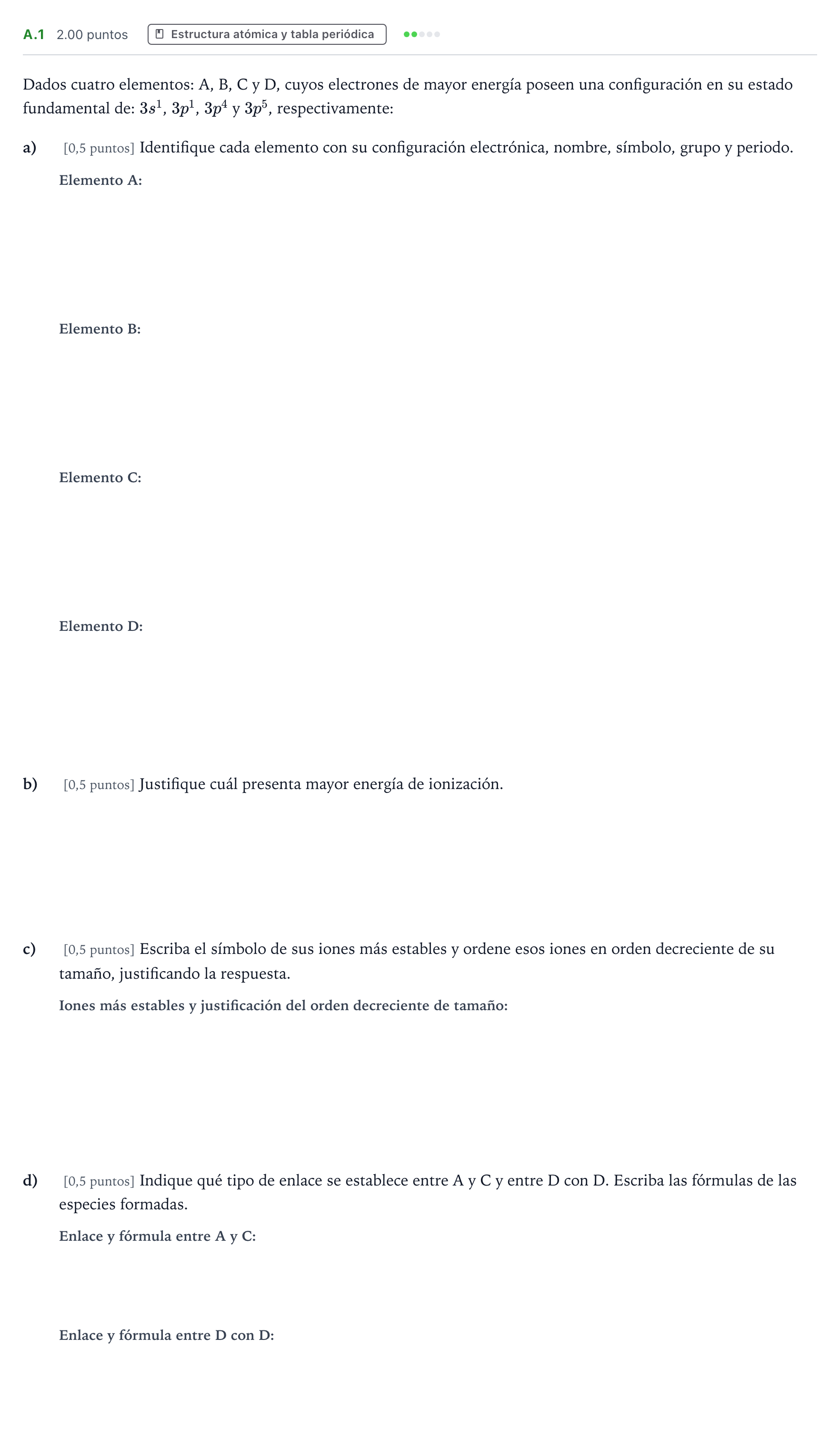 Enunciado: Ejercicio A.1 · Química PAU Madrid Extraordinaria 2024