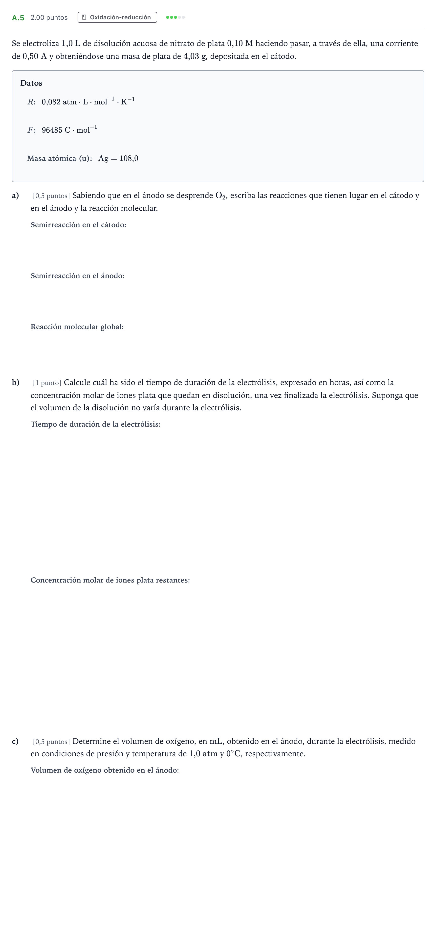Enunciado: Ejercicio A.5 · Química PAU Madrid Extraordinaria 2024
