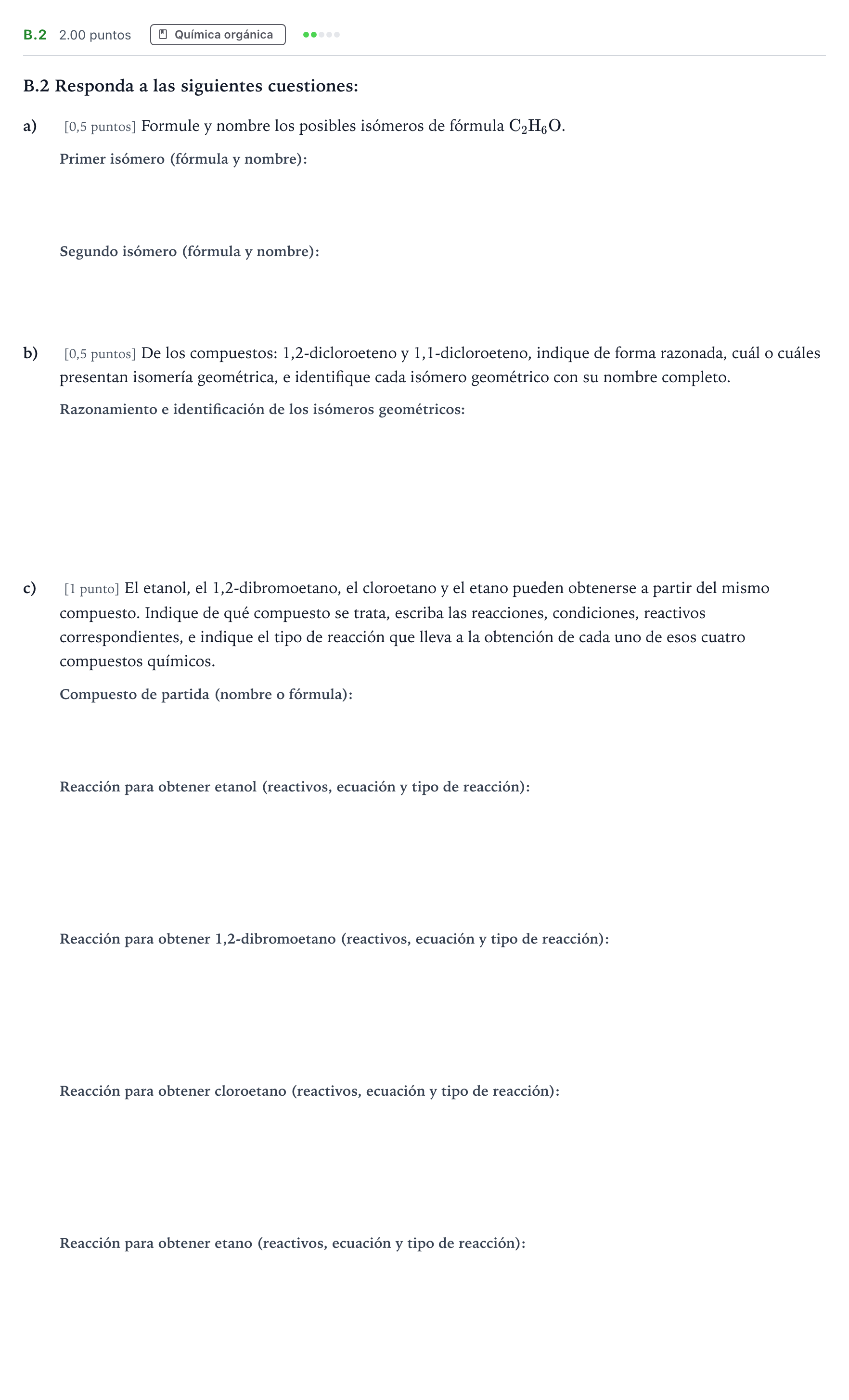 Enunciado: Ejercicio B.2 · Química PAU Madrid Extraordinaria 2024