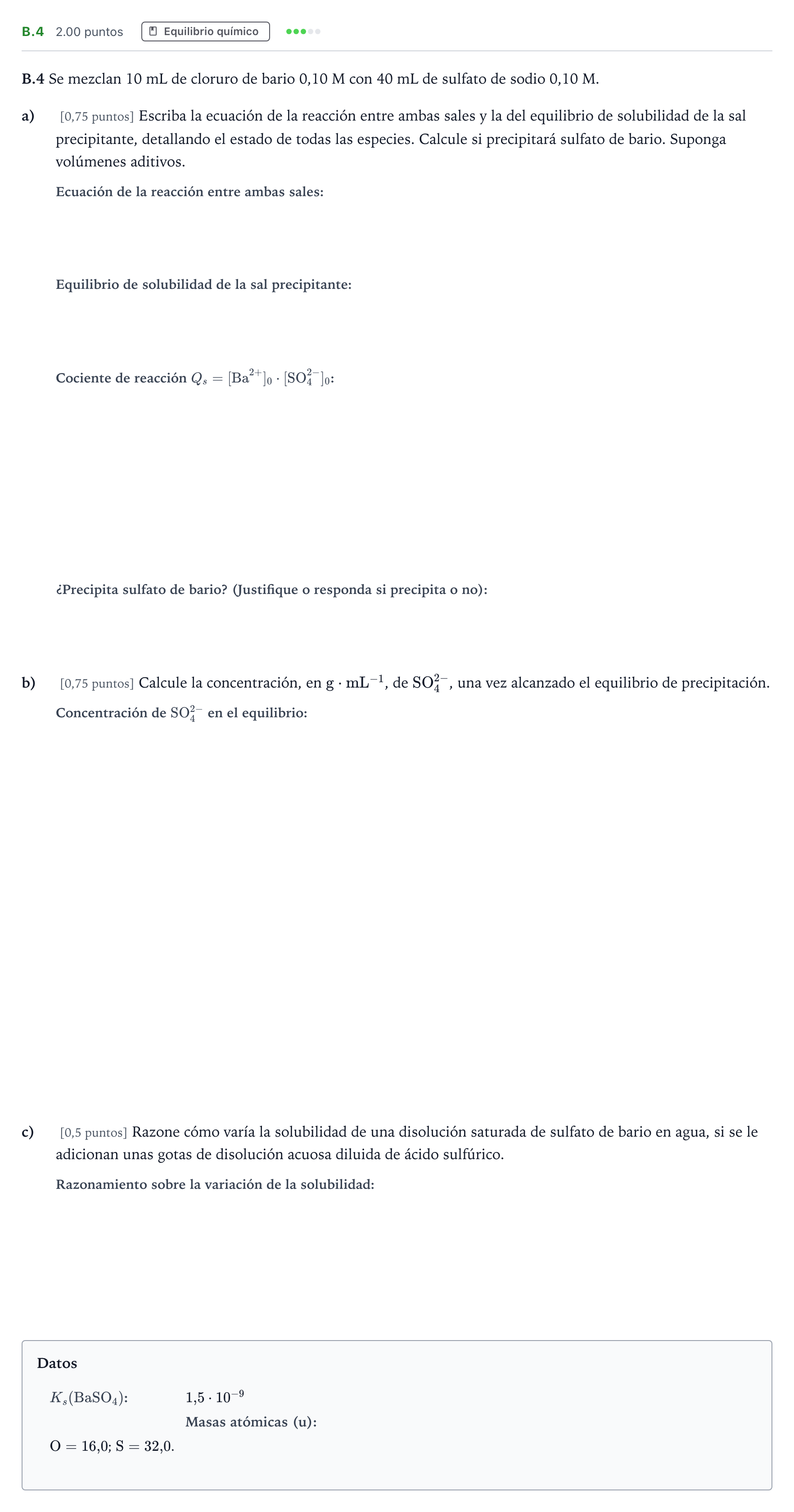Enunciado: Ejercicio B.4 · Química PAU Madrid Extraordinaria 2024