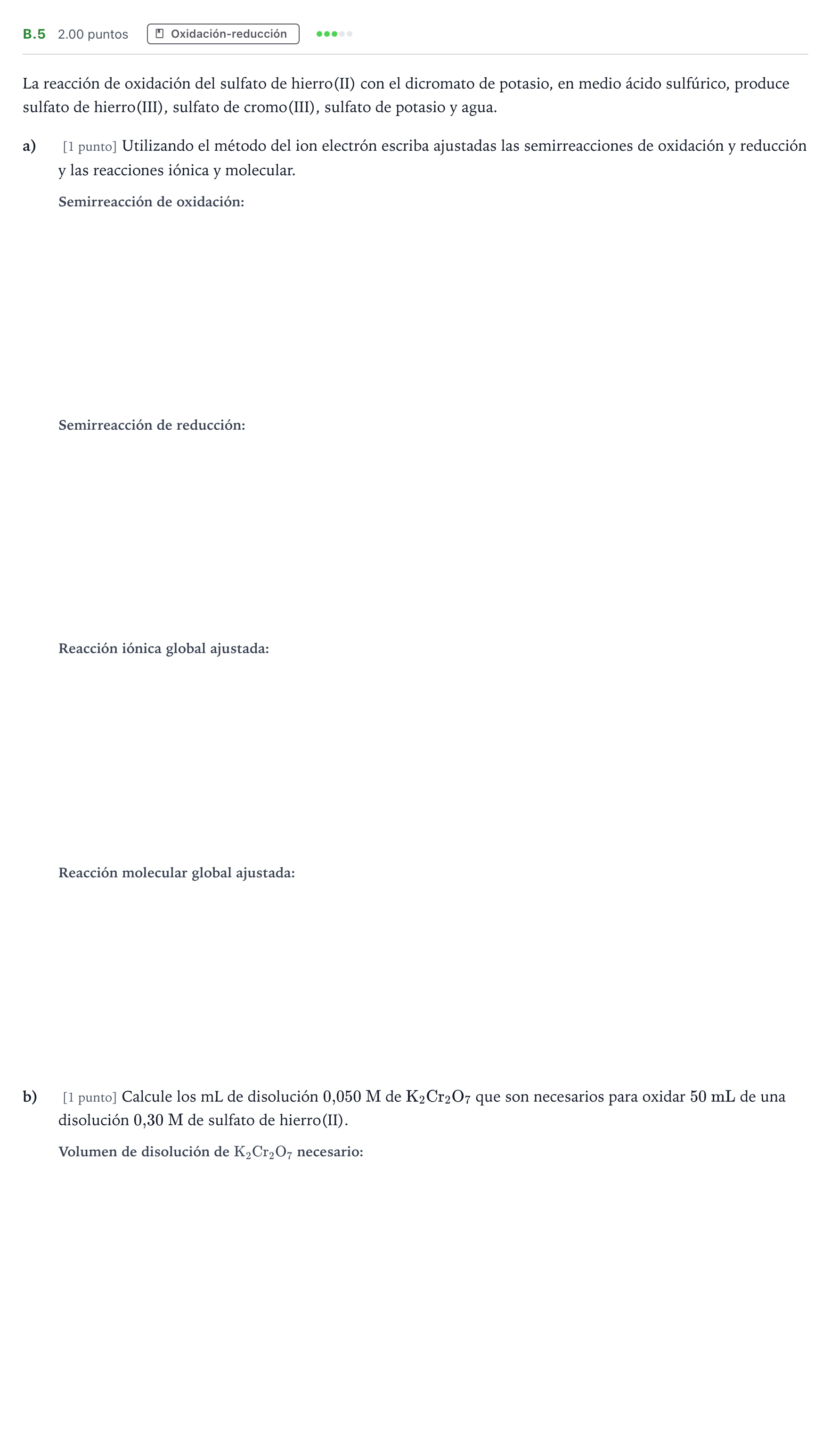 Enunciado: Ejercicio B.5 · Química PAU Madrid Extraordinaria 2024