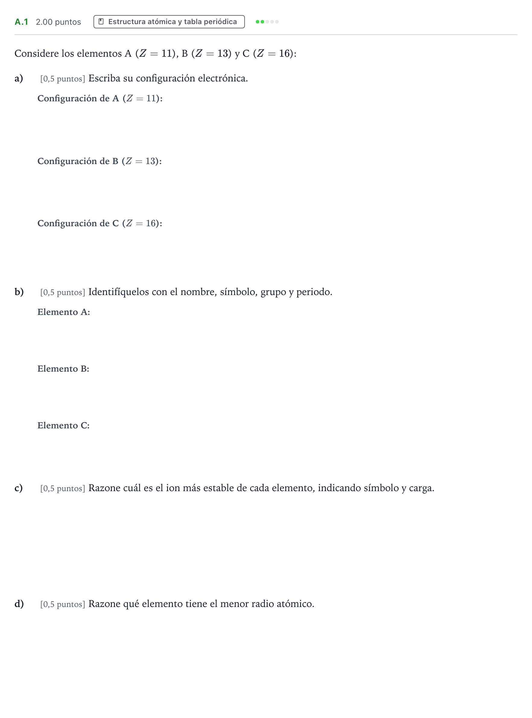 Enunciado: Ejercicio A.1 · Química PAU Madrid Modelo 2024