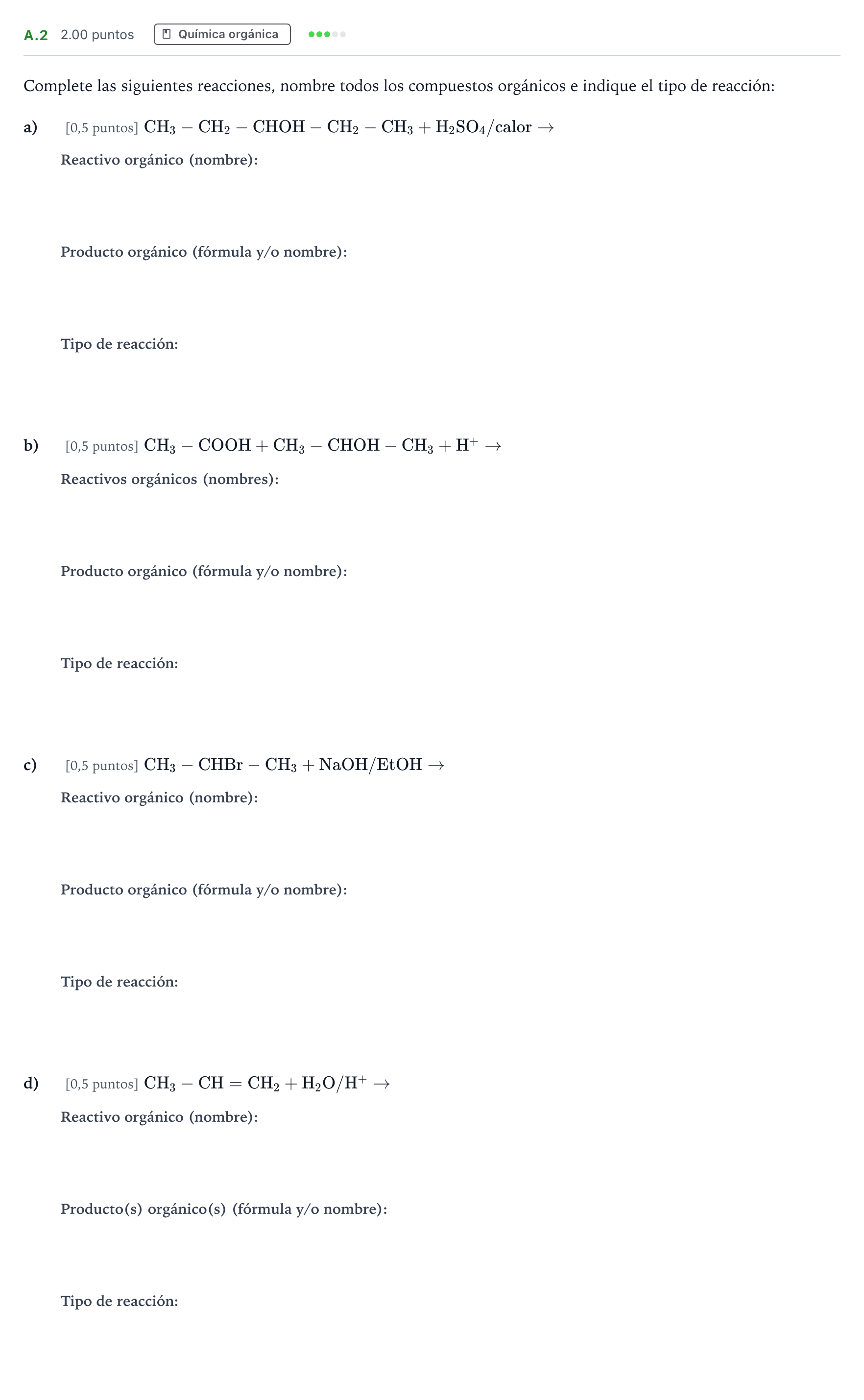 Enunciado: Ejercicio A.2 · Química PAU Madrid Modelo 2024