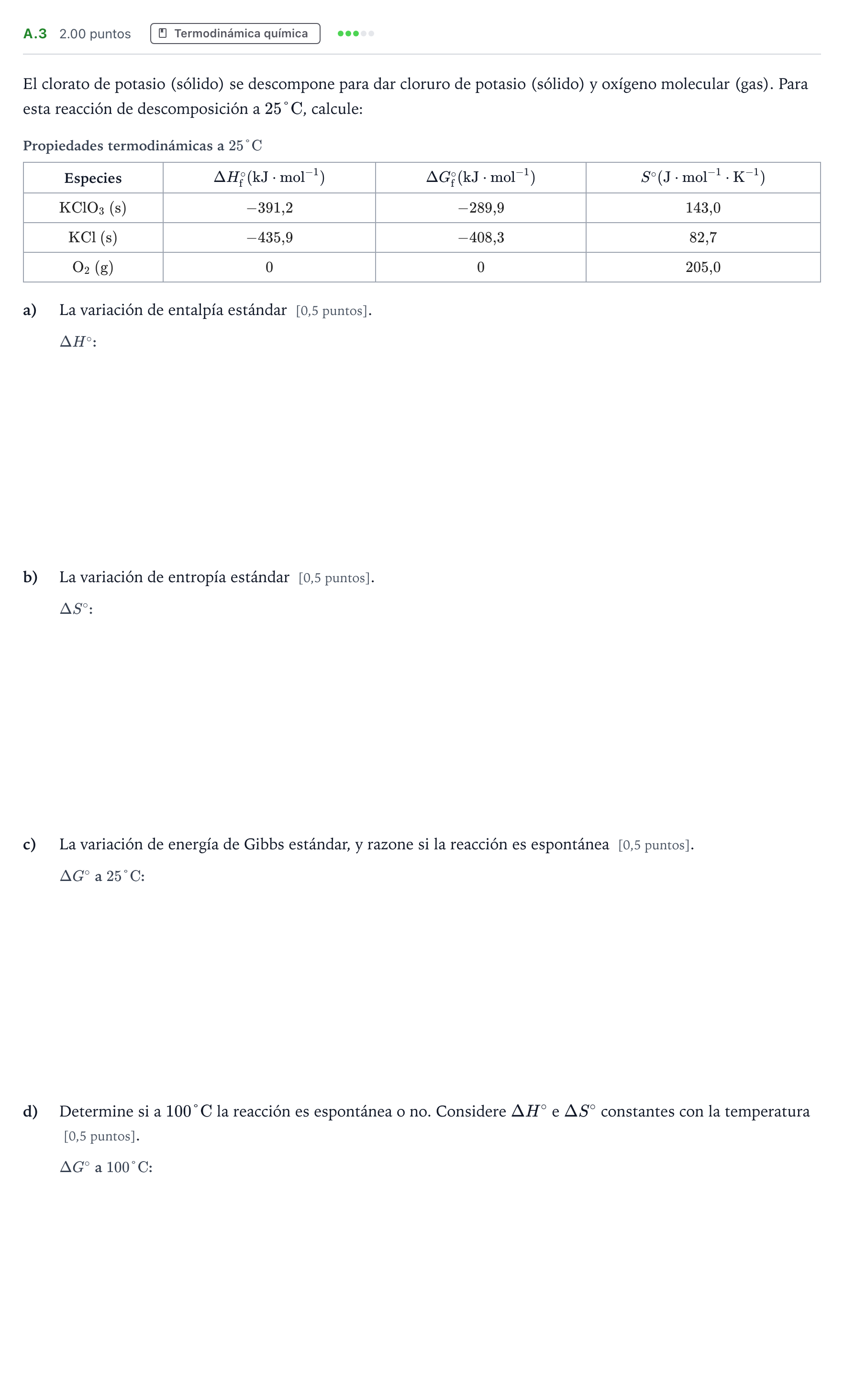 Enunciado: Ejercicio A.3 · Química PAU Madrid Modelo 2024