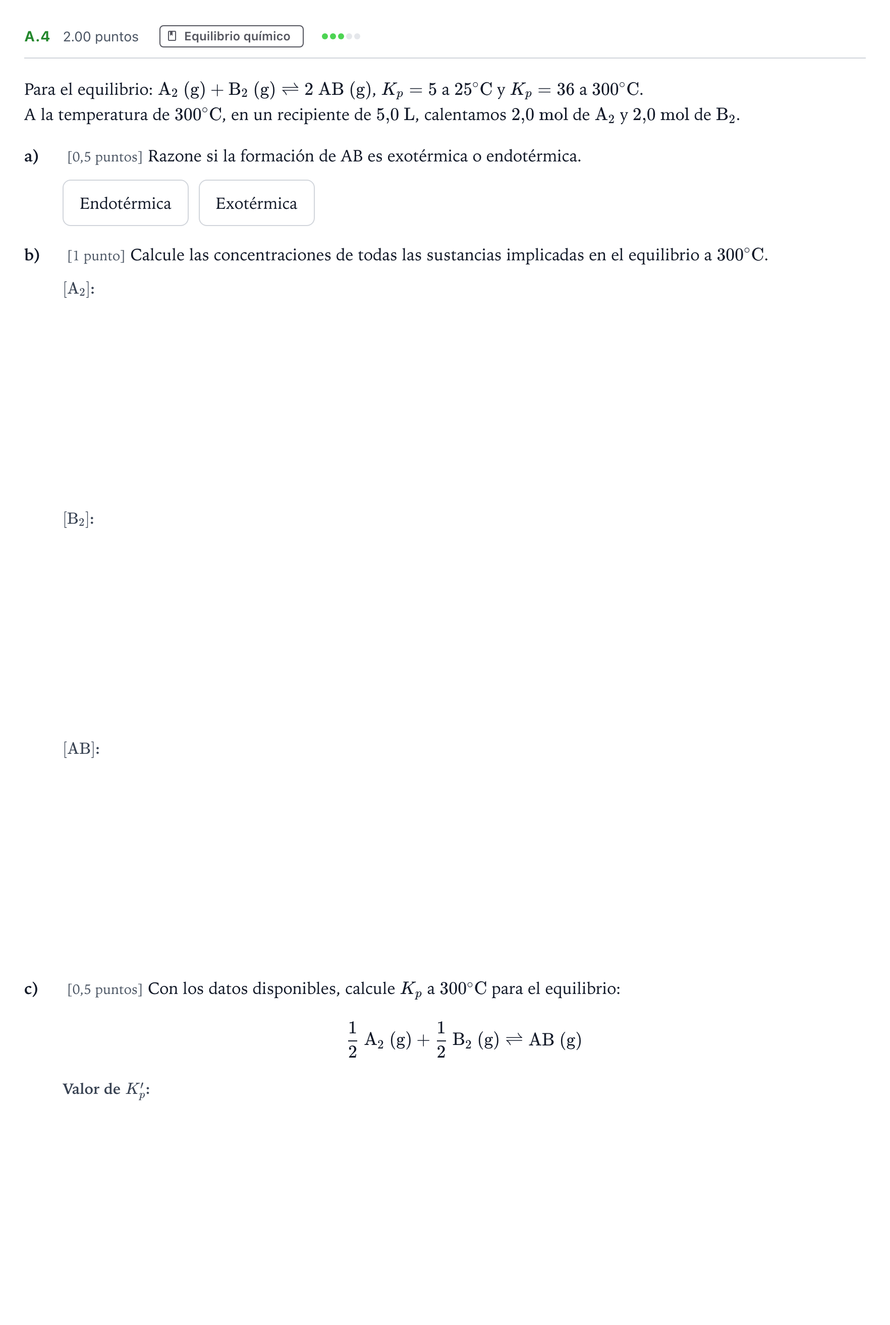 Enunciado: Ejercicio A.4 · Química PAU Madrid Modelo 2024