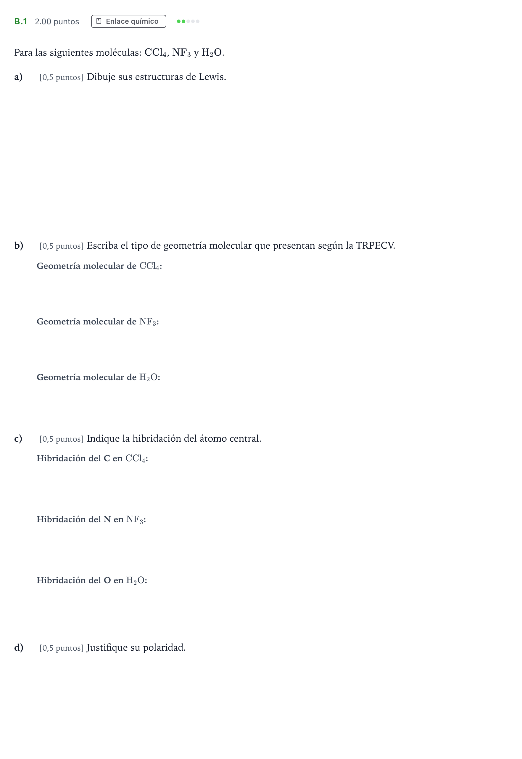 Enunciado: Ejercicio B.1 · Química PAU Madrid Modelo 2024