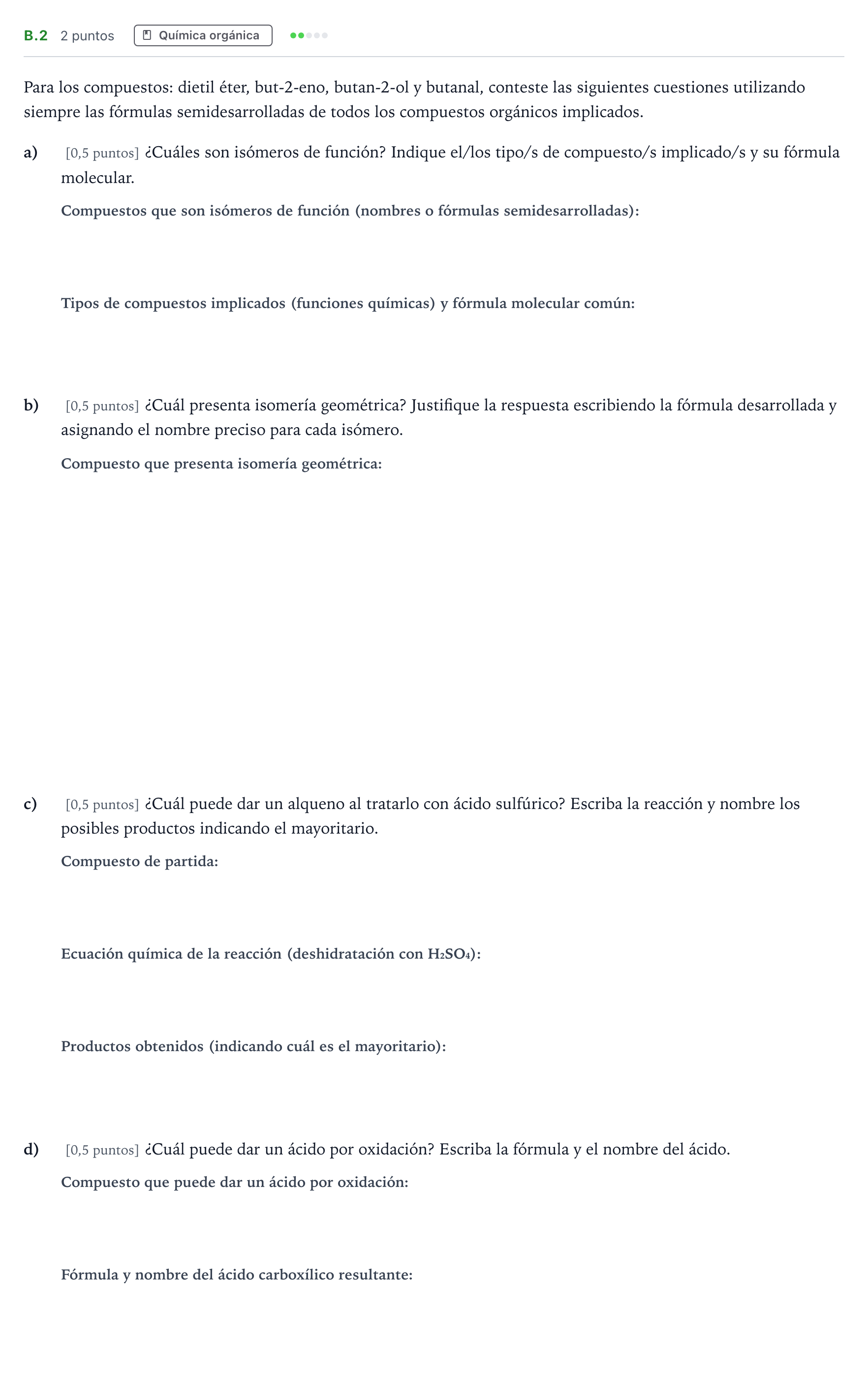 Enunciado: Ejercicio B.2 · Química PAU Madrid Modelo 2024
