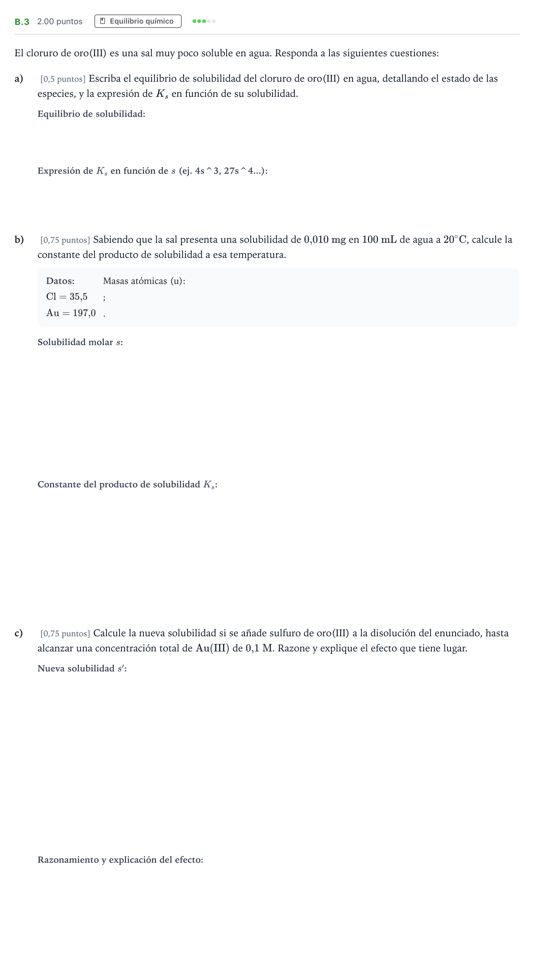 Enunciado: Ejercicio B.3 · Química PAU Madrid Modelo 2024