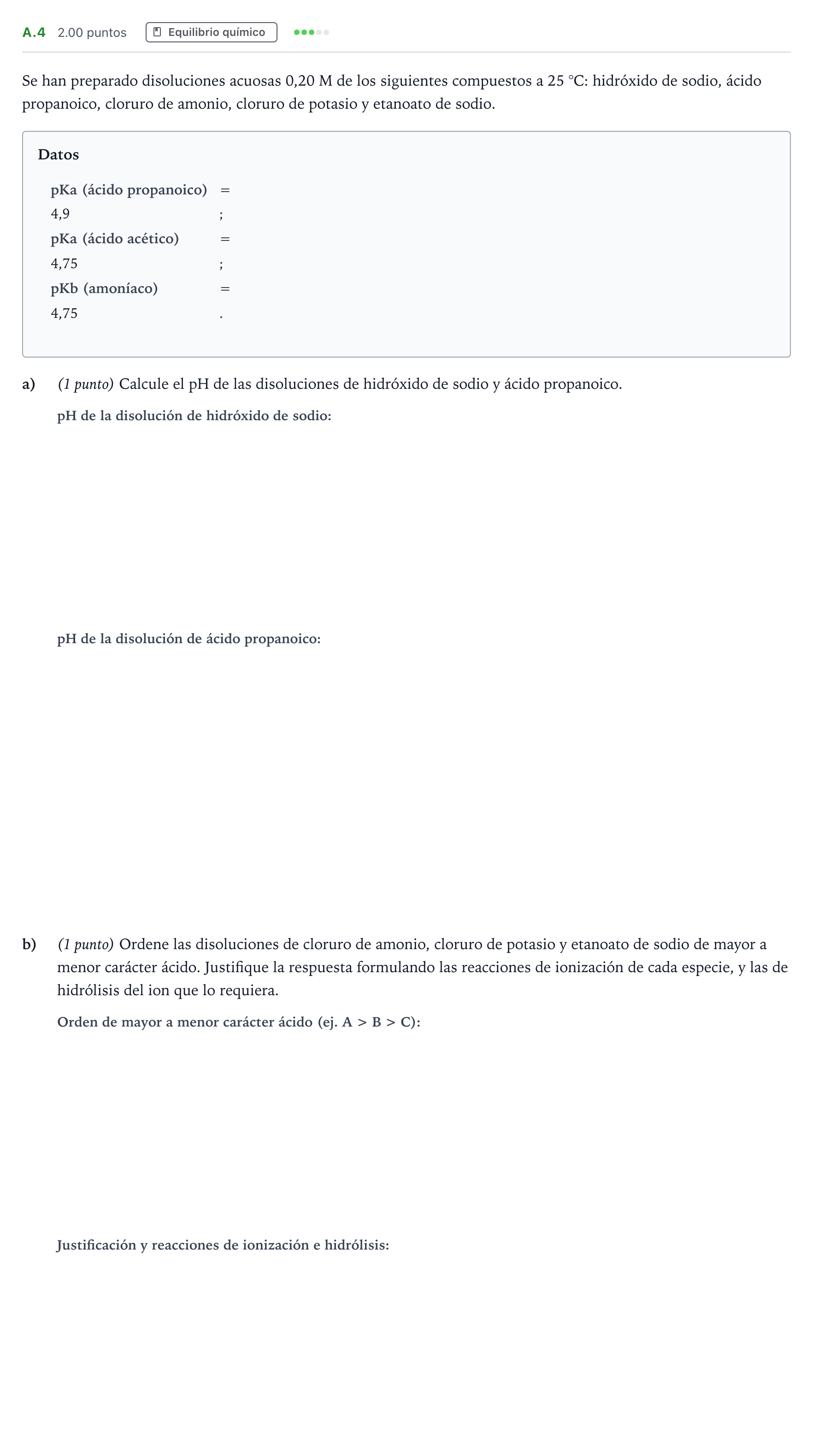 Enunciado: Ejercicio A.4 · Química PAU Madrid Ordinaria 2024