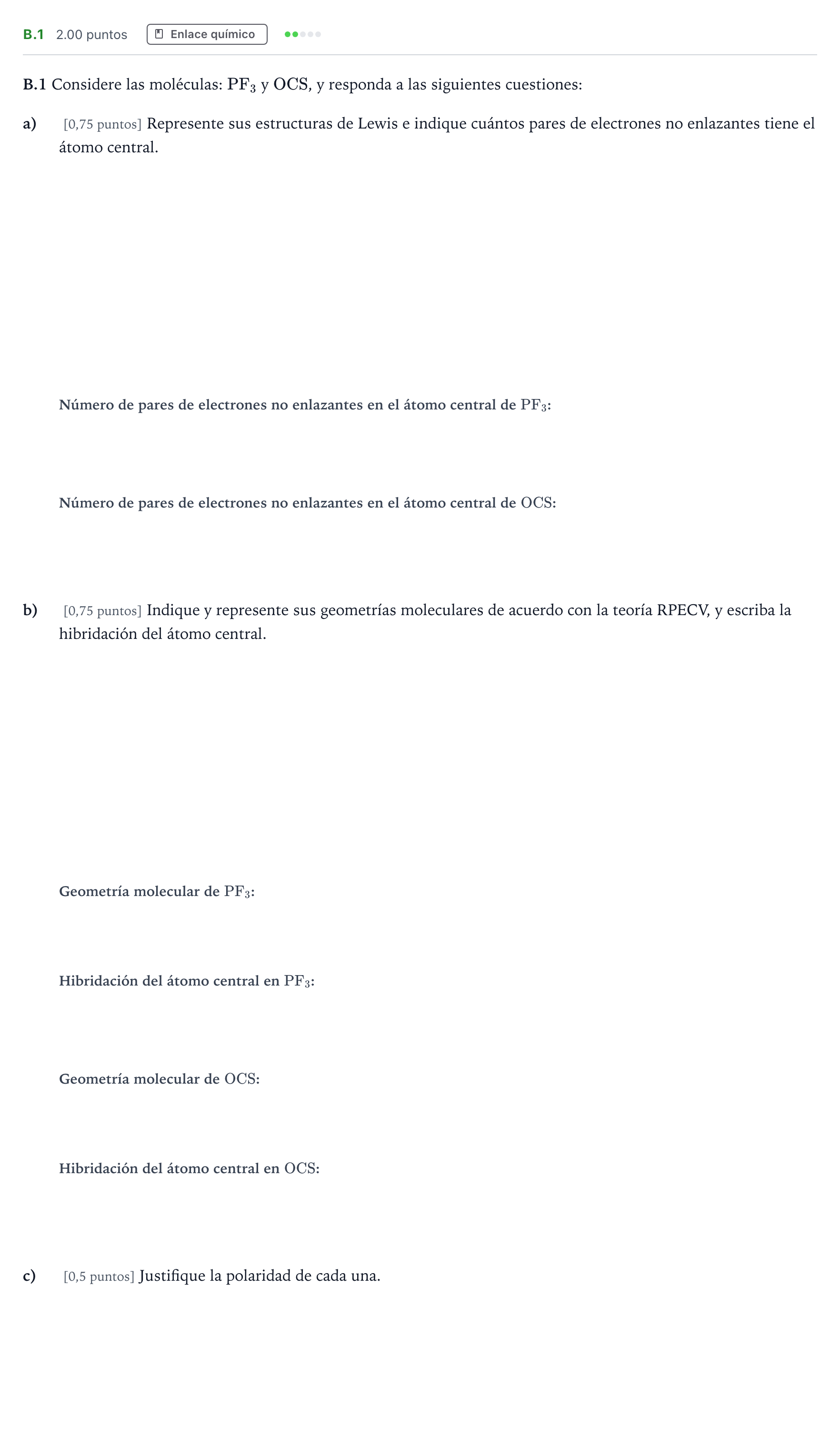 Enunciado: Ejercicio B.1 · Química PAU Madrid Ordinaria 2024