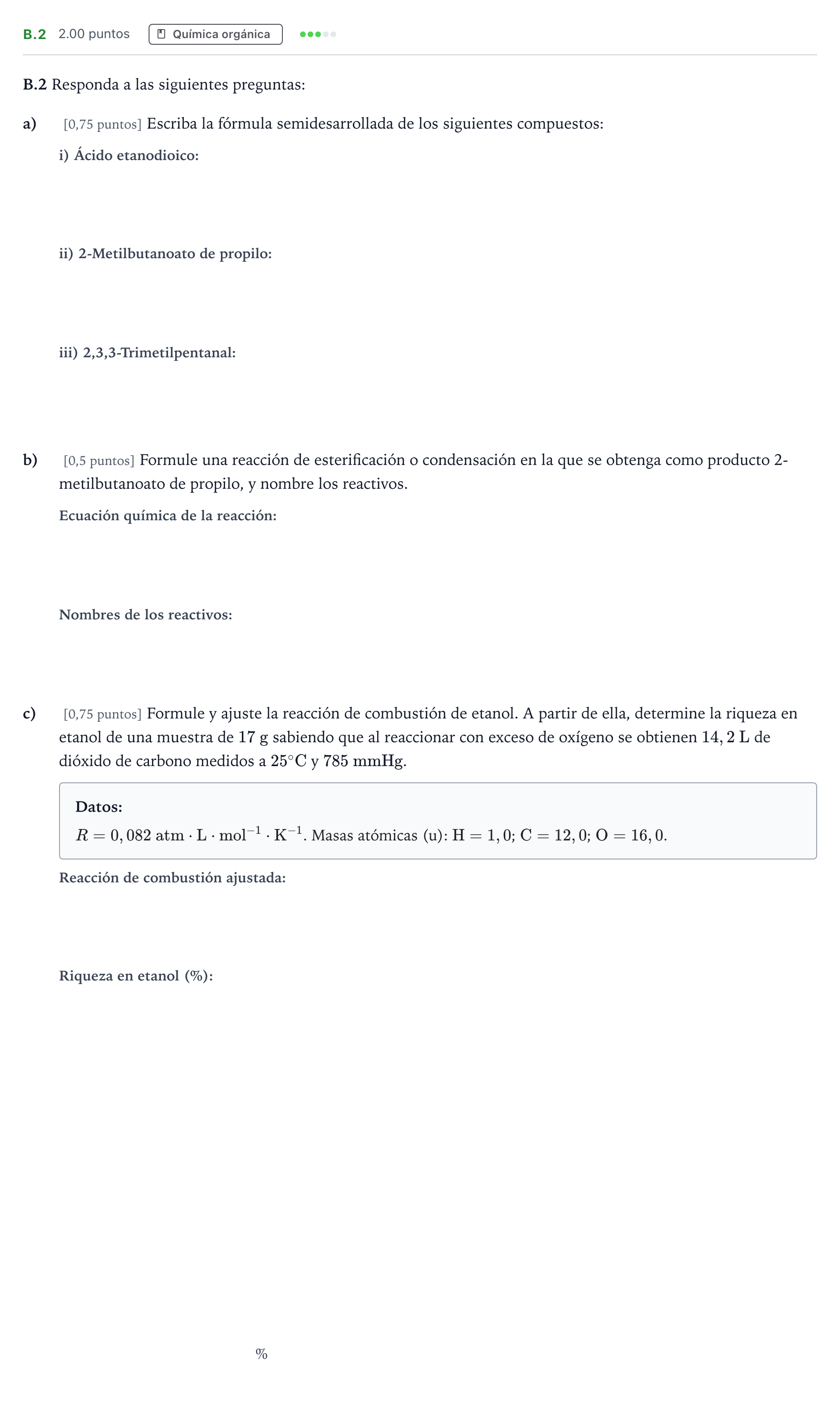 Enunciado: Ejercicio B.2 · Química PAU Madrid Ordinaria 2024