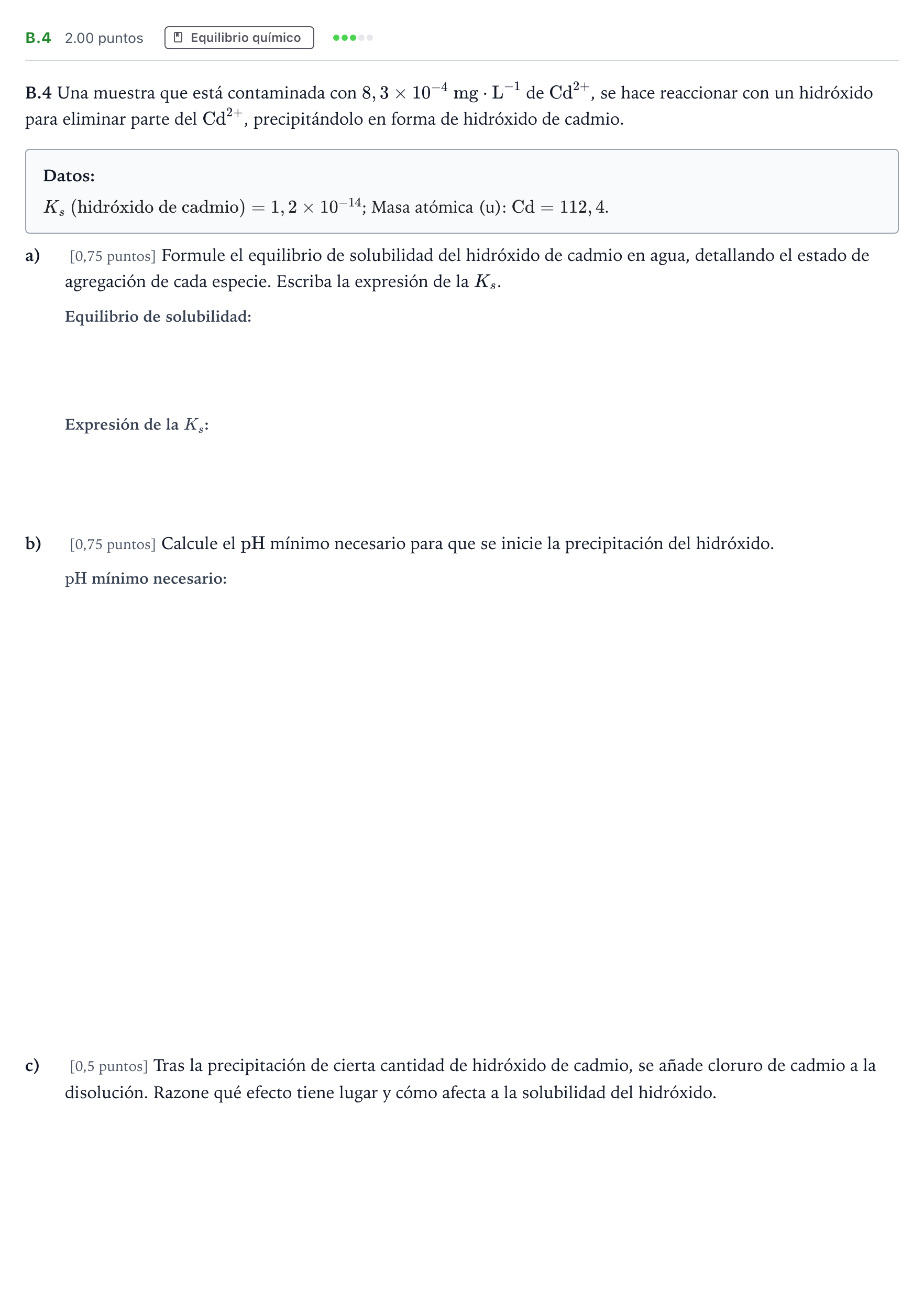 Enunciado: Ejercicio B.4 · Química PAU Madrid Ordinaria 2024