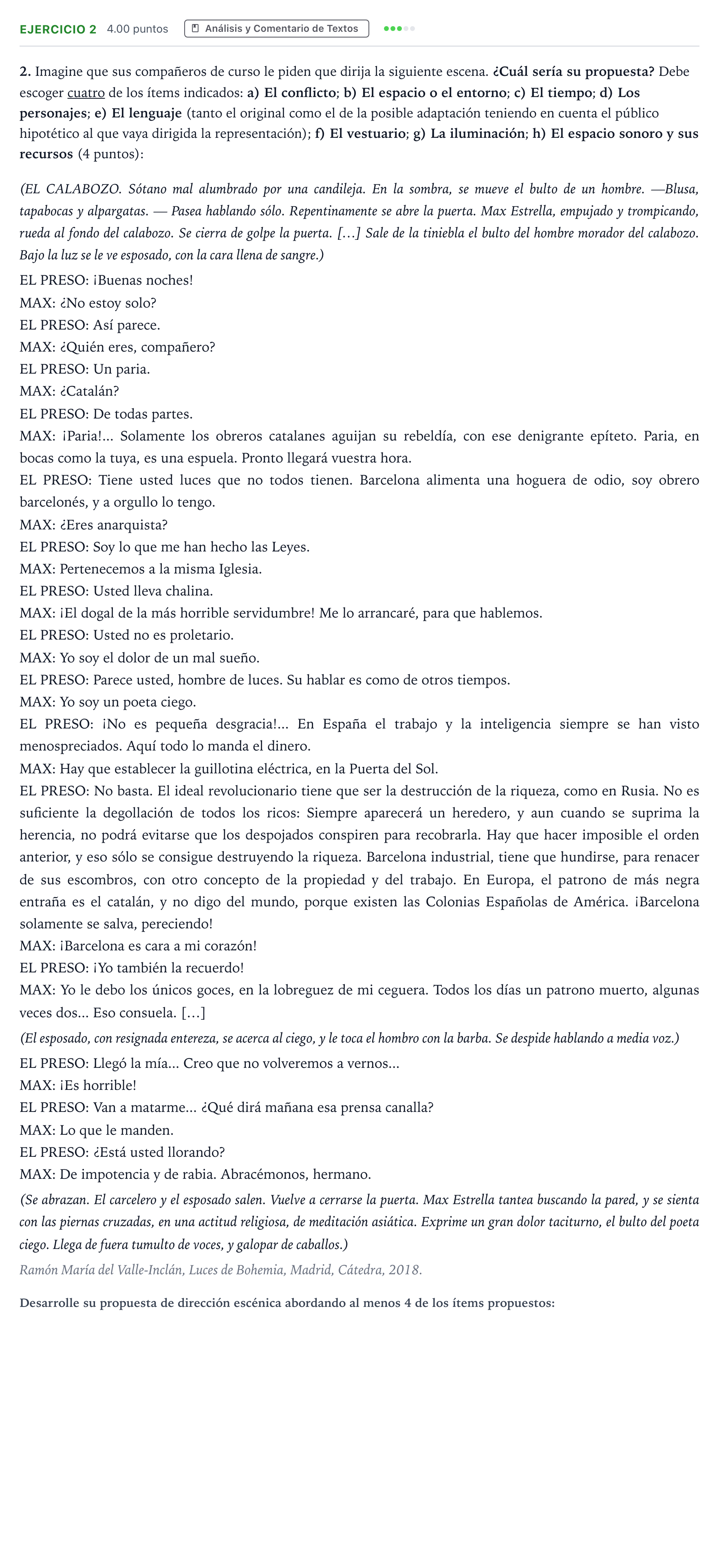 Enunciado: Problema 2 · Artes Escénicas PAU Madrid Extraordinaria Coincidencias 2025