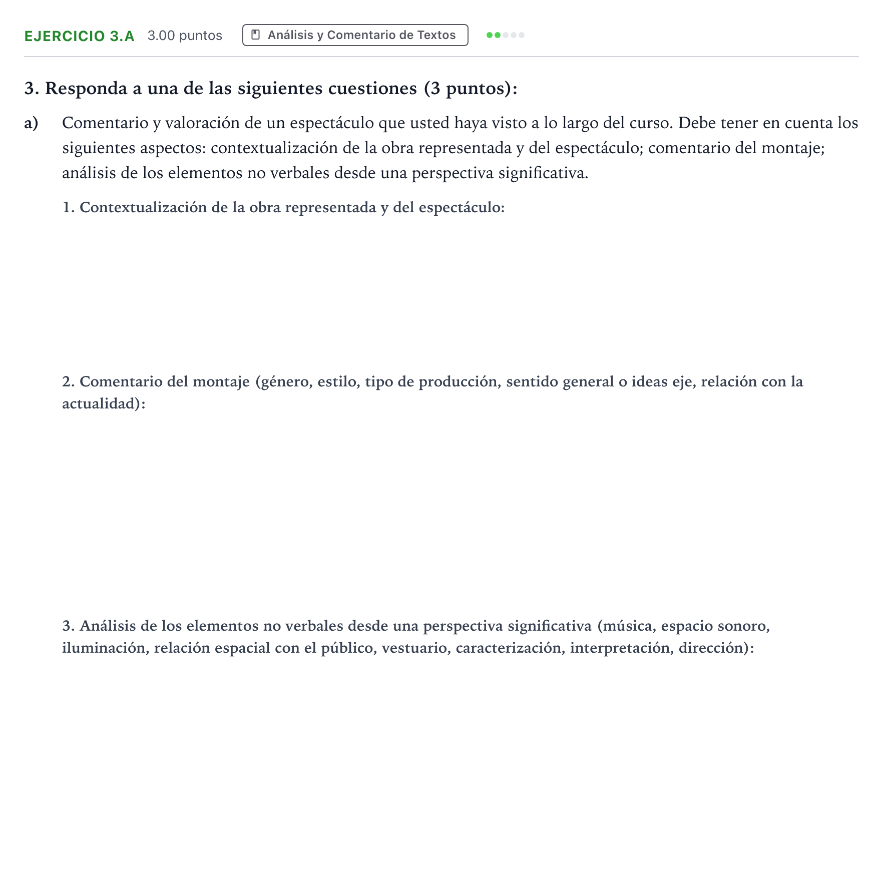 Enunciado: Ejercicio 3.a · Artes Escénicas PAU Madrid Extraordinaria Coincidencias 2025