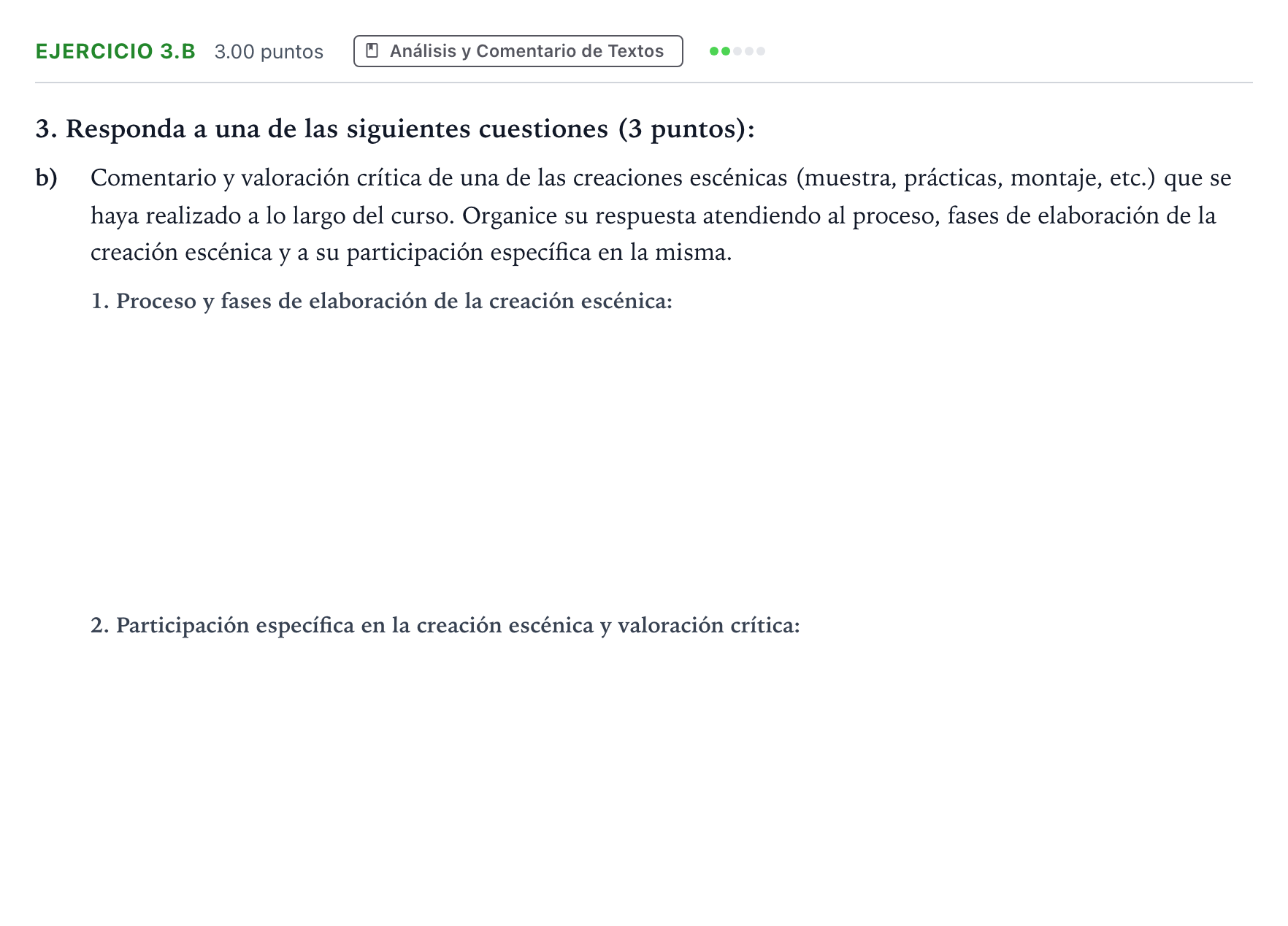 Enunciado: Ejercicio 3.b · Artes Escénicas PAU Madrid Extraordinaria Coincidencias 2025