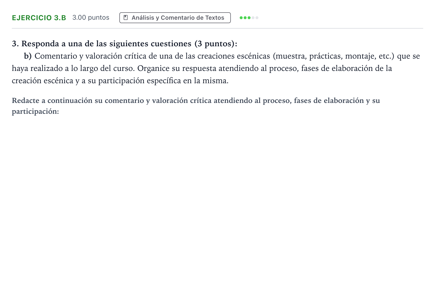 Enunciado: Ejercicio 3.b · Artes Escénicas PAU Madrid Modelo 2025