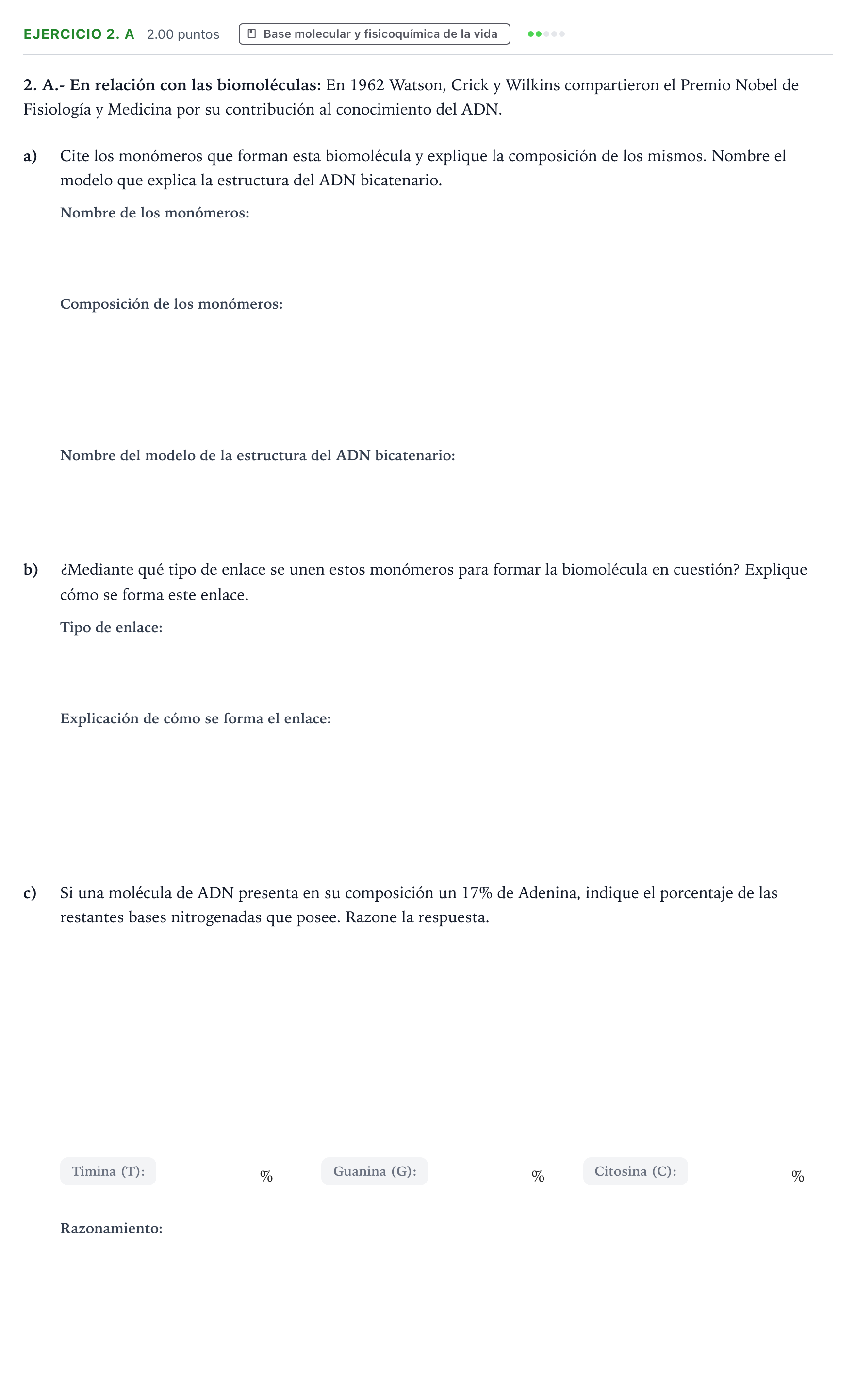 Enunciado: Ejercicio 2. A · Biología PAU Madrid Extraordinaria 2025