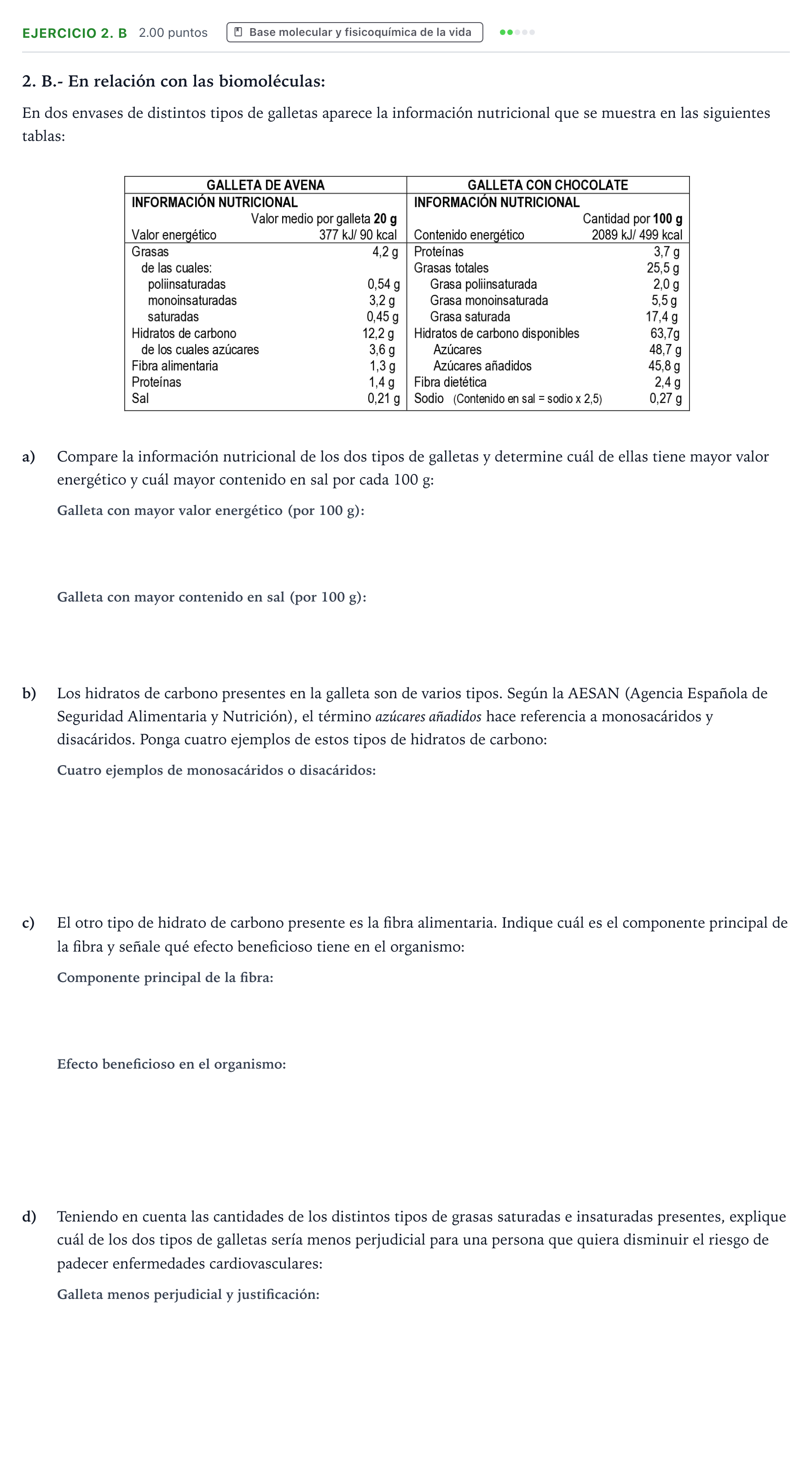 Enunciado: Ejercicio 2. B · Biología PAU Madrid Extraordinaria 2025