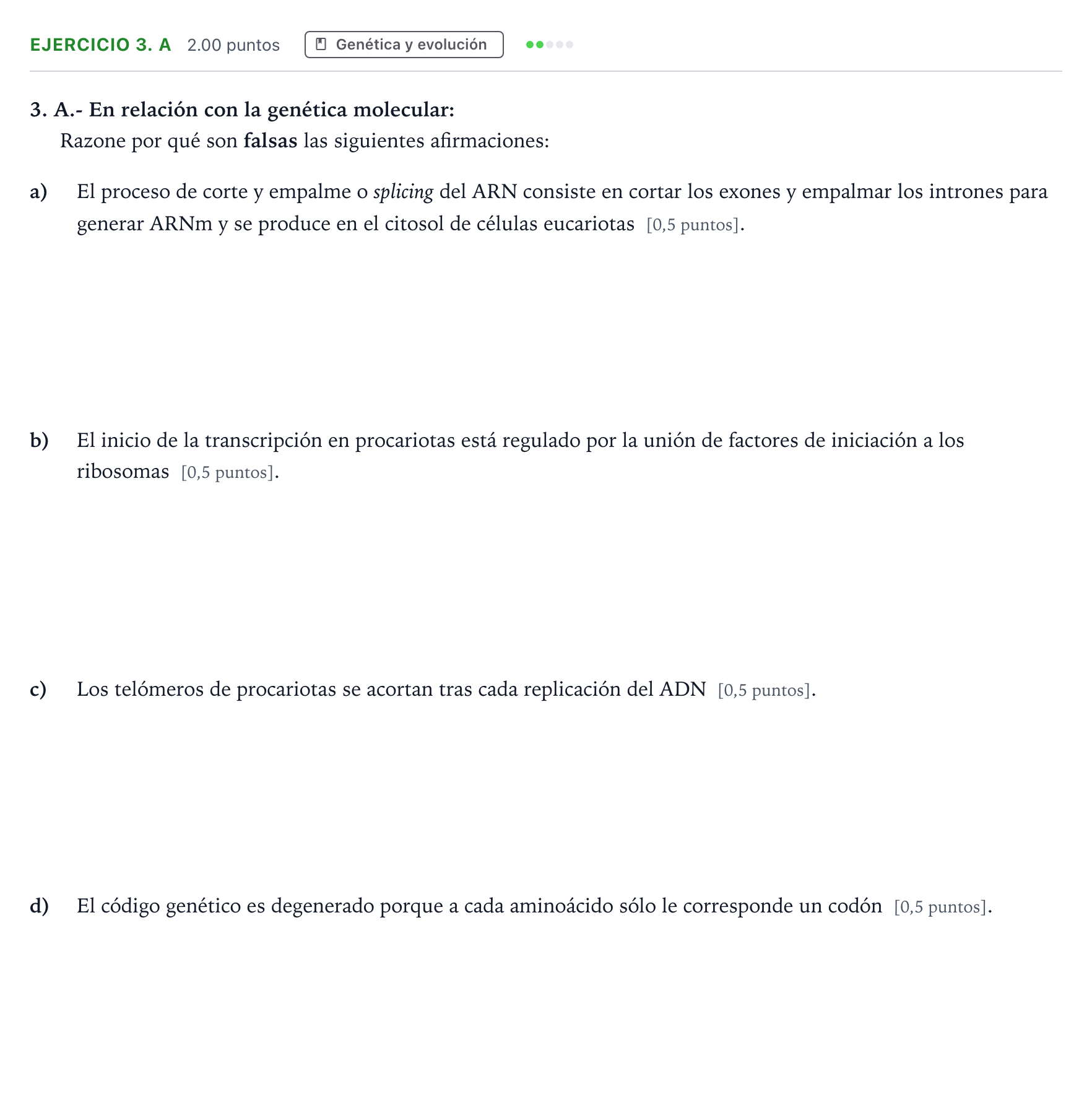 Enunciado: Ejercicio 3. A · Biología PAU Madrid Extraordinaria 2025