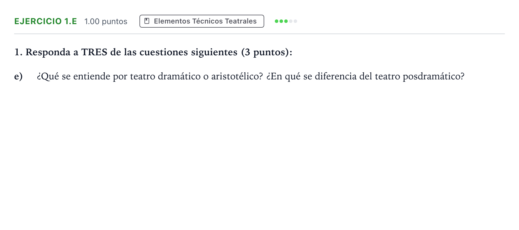 Enunciado: Ejercicio 1.e · Artes Escénicas PAU Madrid Ordinaria 2025