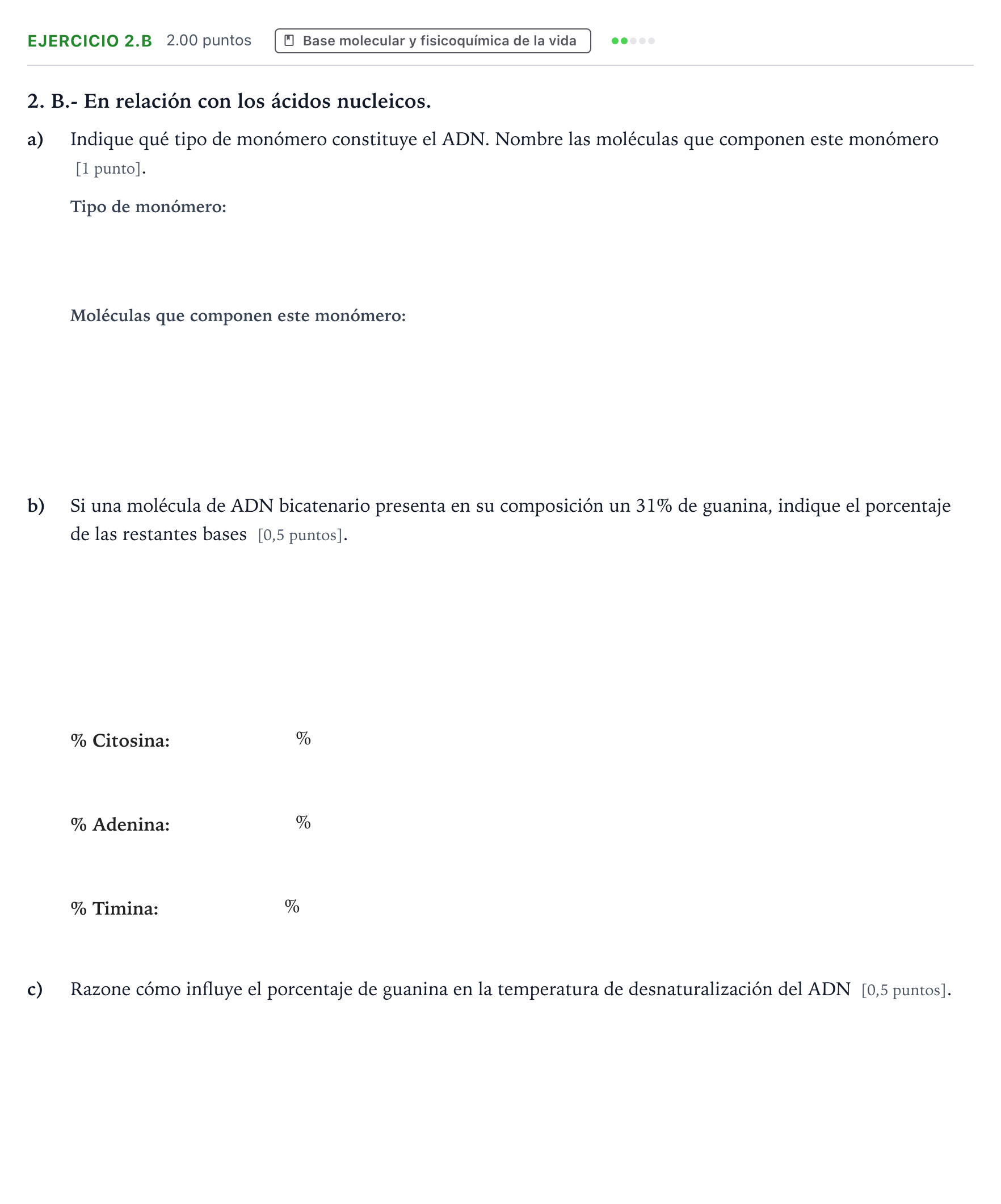 Enunciado: Ejercicio 2.B · Biología PAU Madrid Modelo 2025