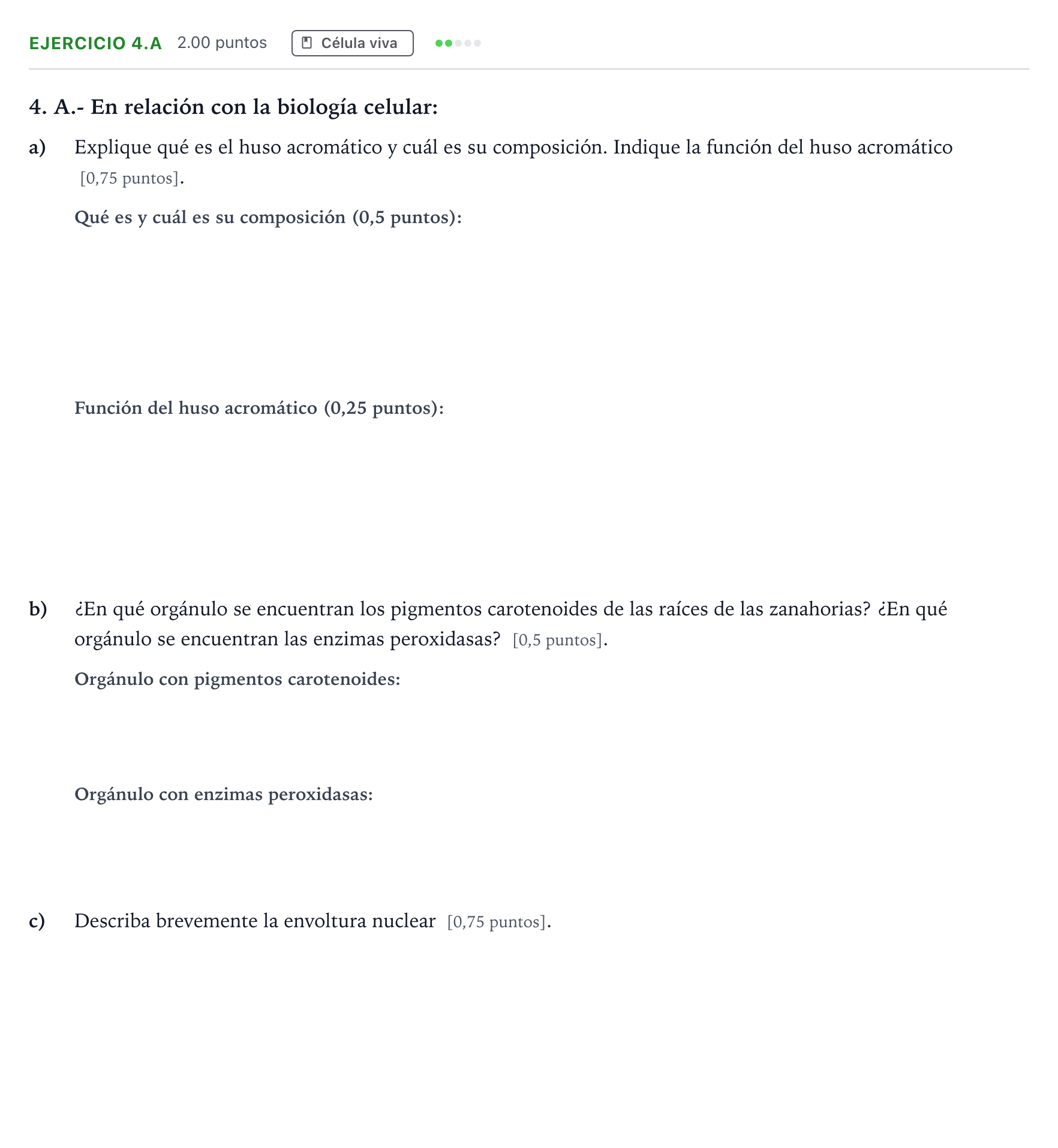 Enunciado: Ejercicio 4.A · Biología PAU Madrid Modelo 2025