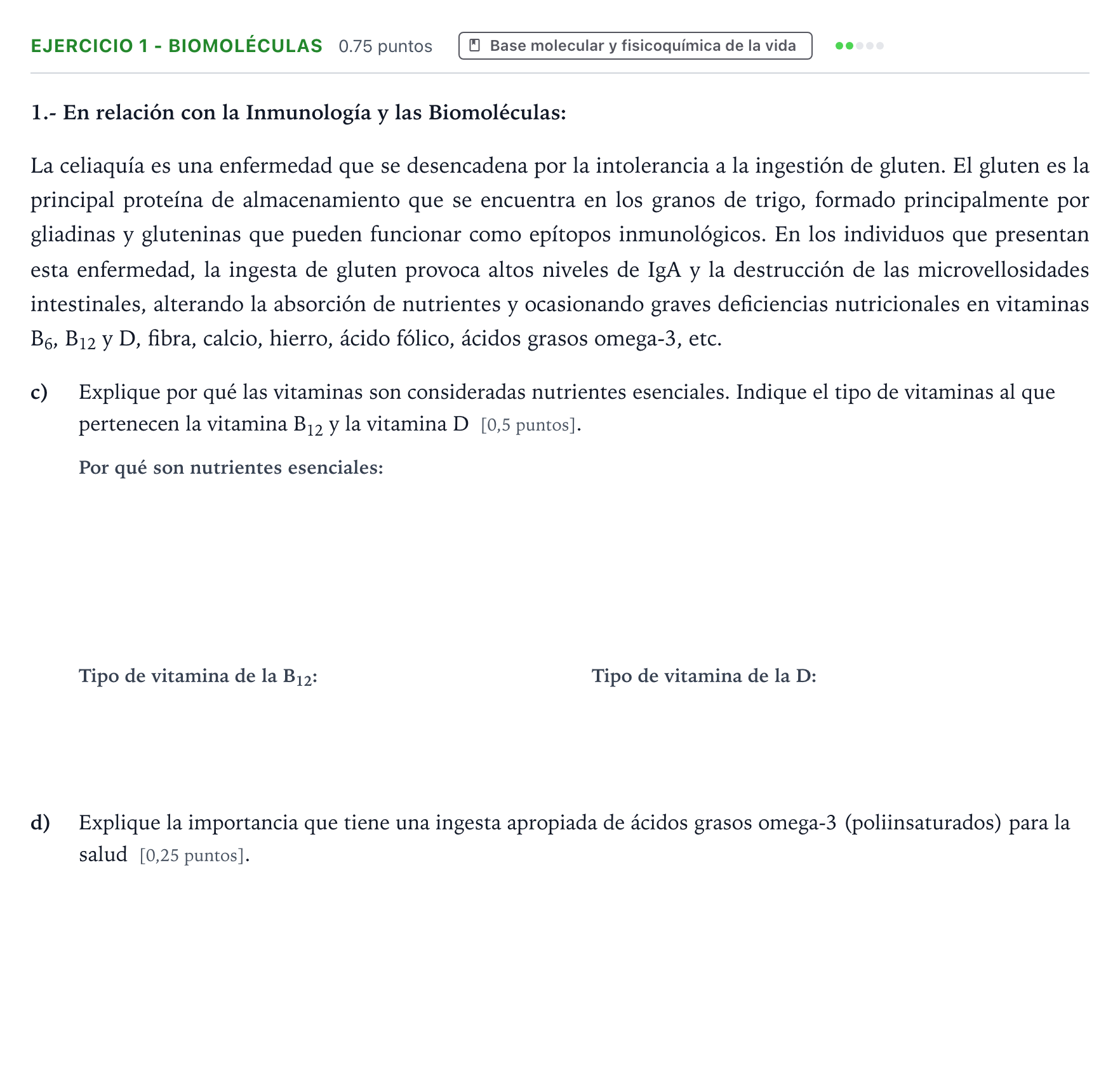 Enunciado: Ejercicio 1 - Biomoléculas · Biología PAU Madrid Ordinaria 2025