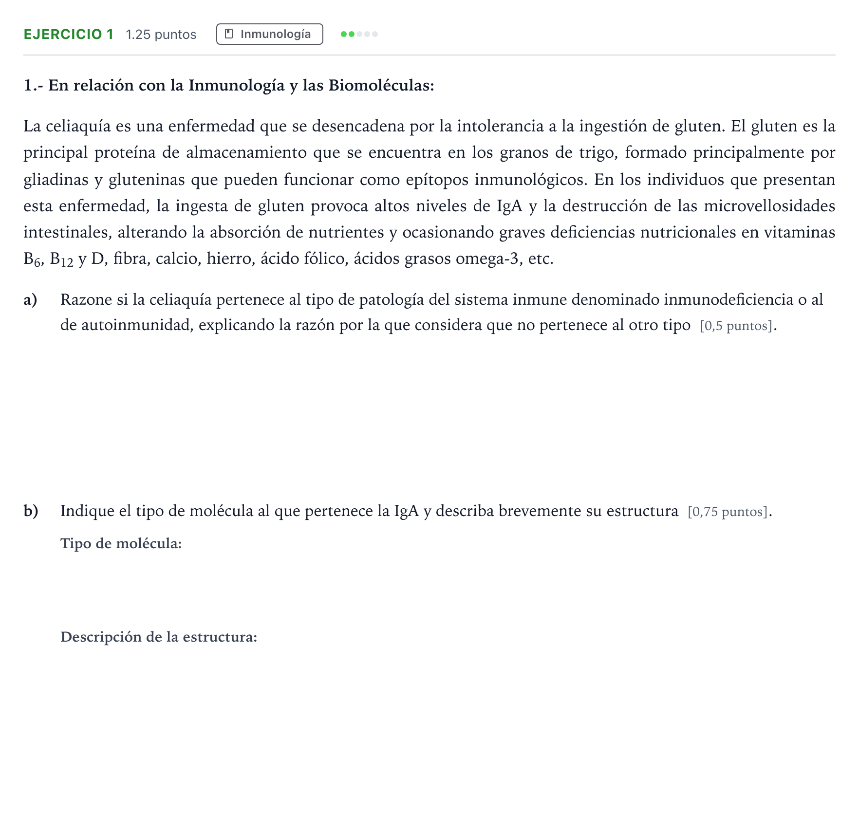 Enunciado: Ejercicio 1 - Inmunología · Biología PAU Madrid Ordinaria 2025