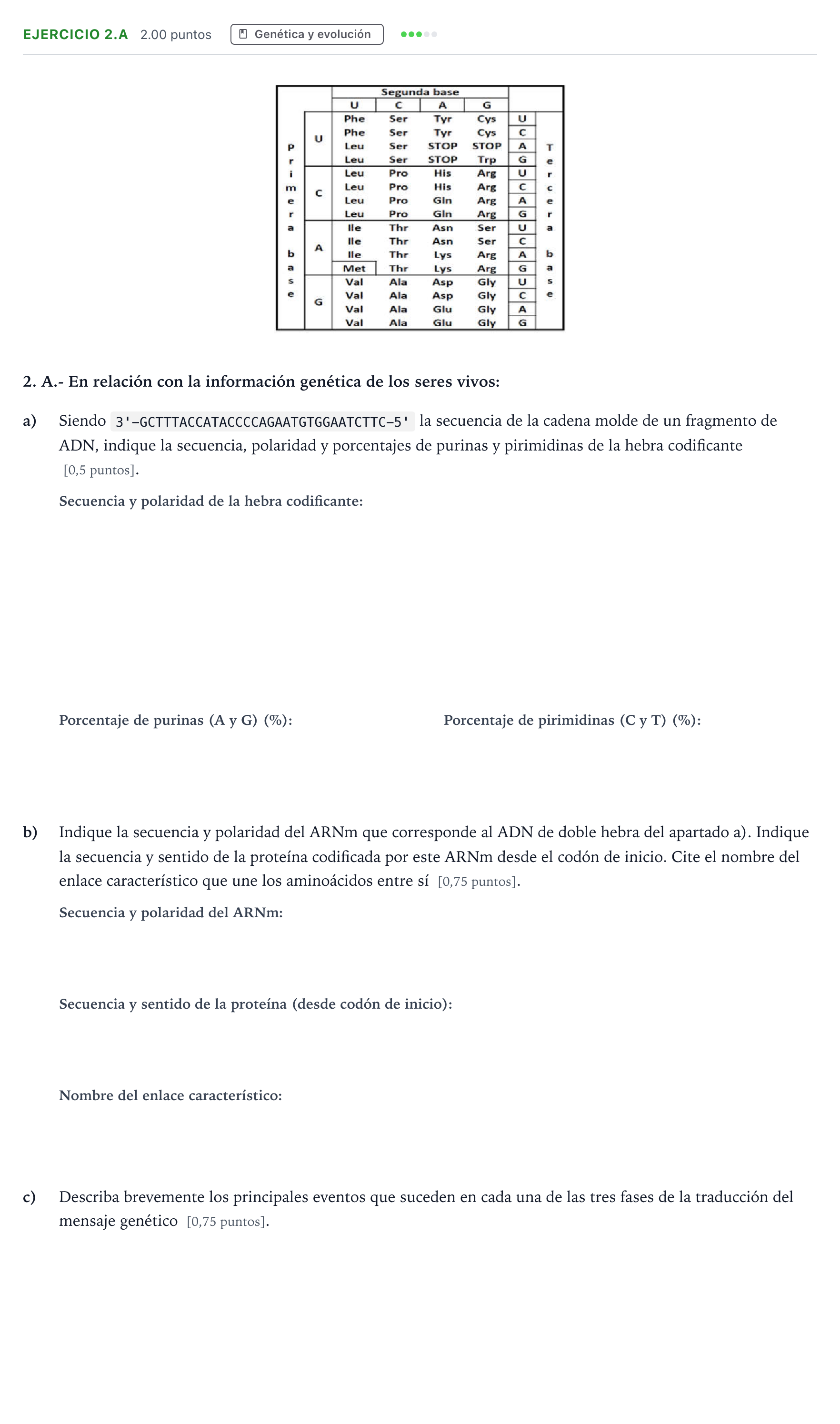 Enunciado: Ejercicio 2.A · Biología PAU Madrid Ordinaria 2025